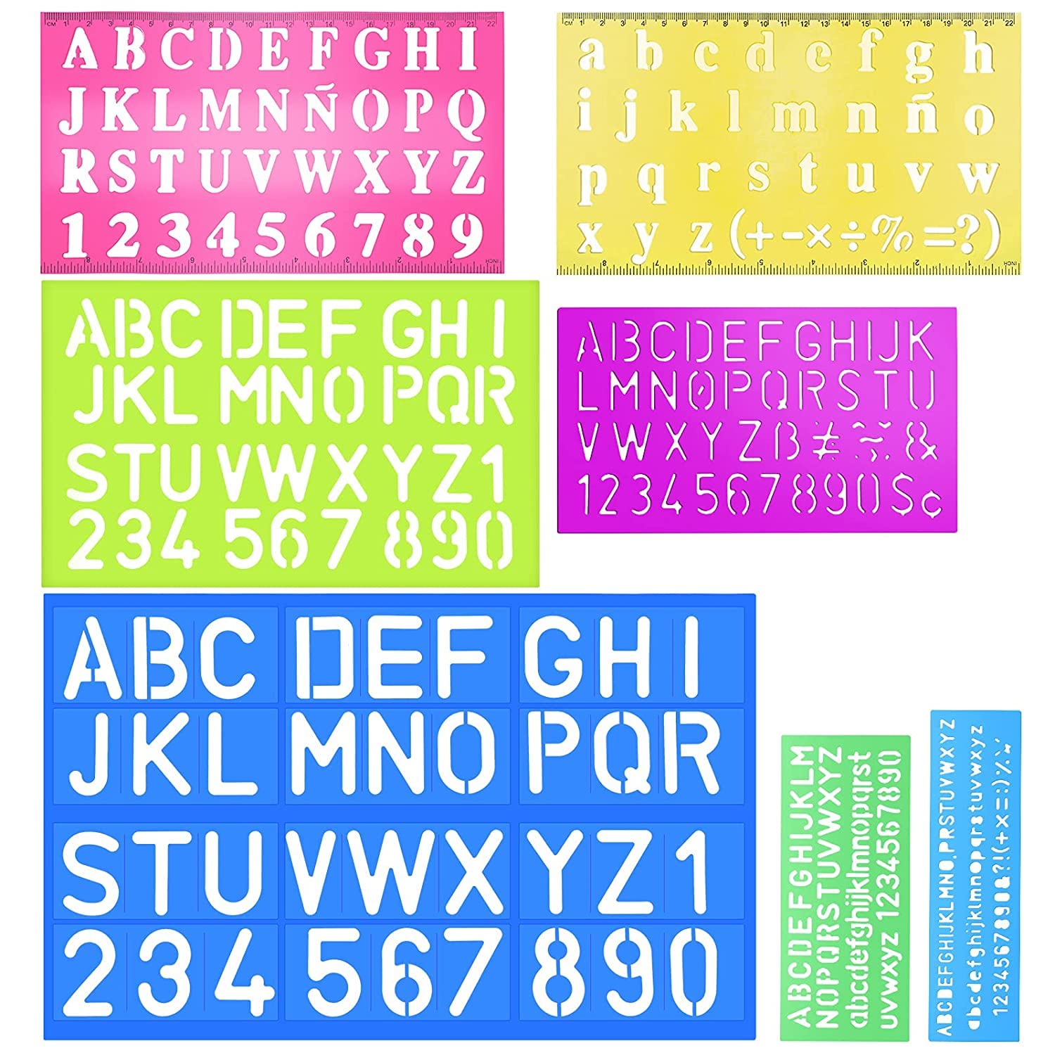 Ivana's 14 Pieces Letter Stencils for Painting on Wood Letter and Number Stencil Alphabet Art Craft Stencils Reusable Plastic Number Templates for Wall, Fabric, Rock, Chalkboard, Signage and DIY Art