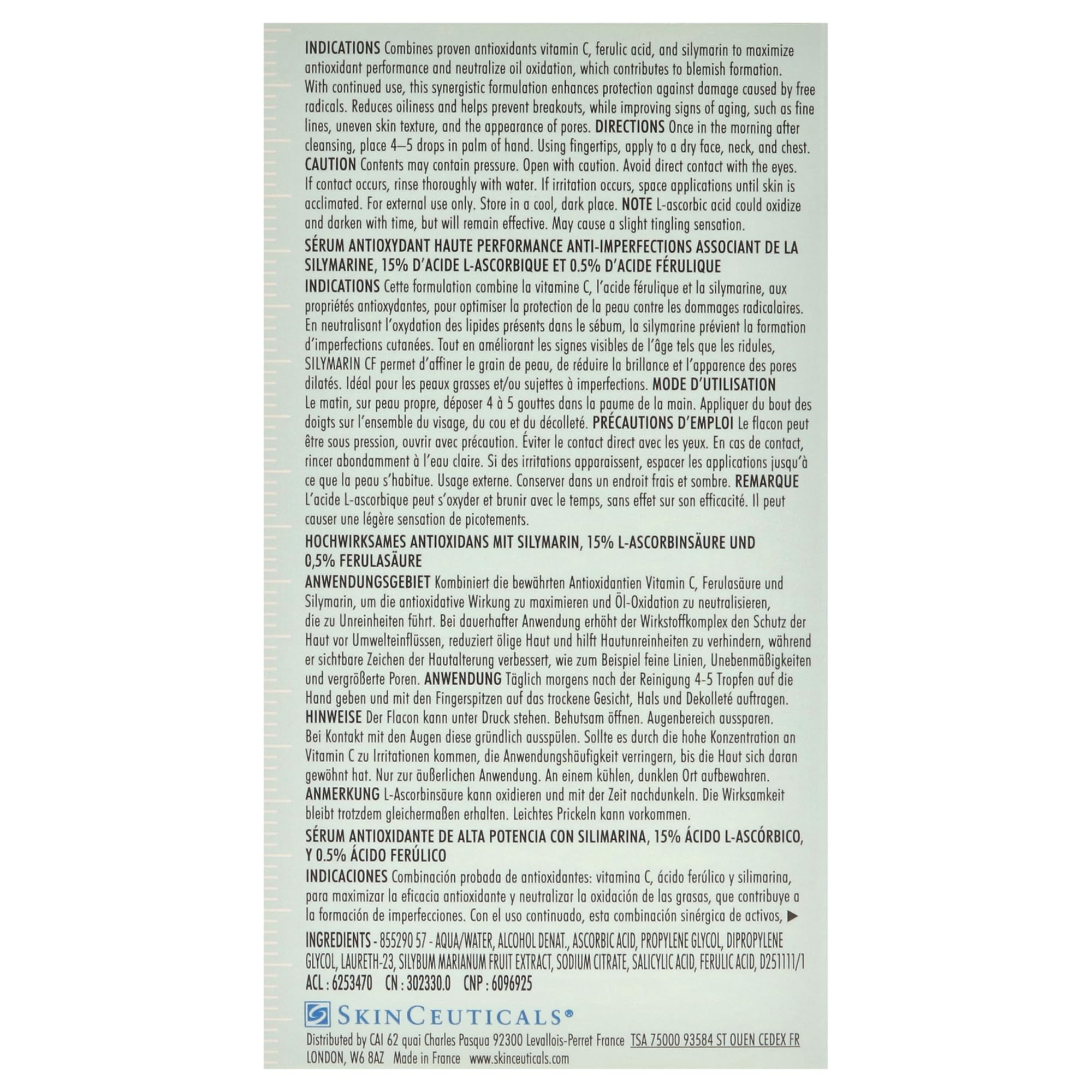 SKINCEUTICALS SILYMARIN CF | Sérum para pieles con tendencia acneica/Grasa | Vitamina C | 30 ML