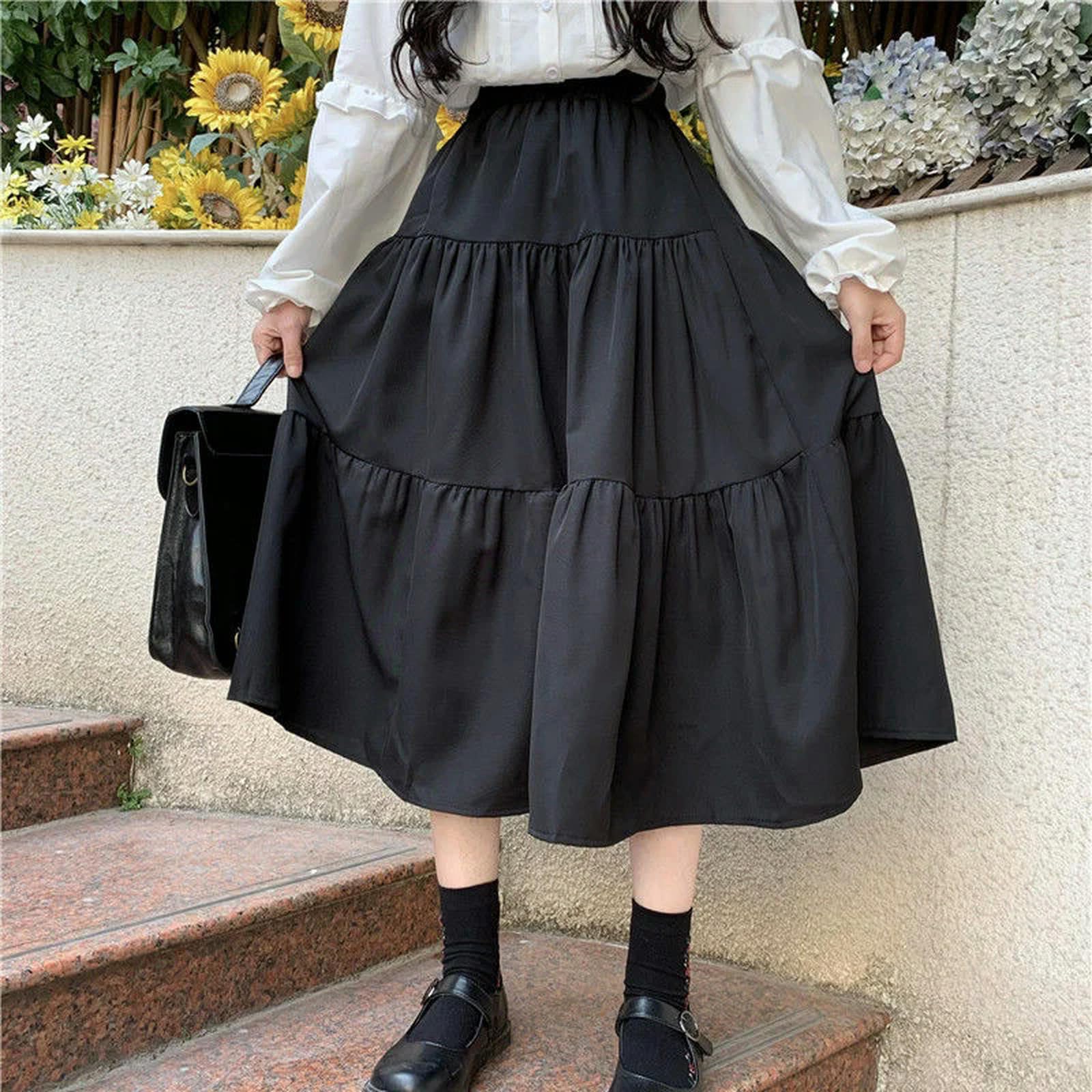 Falda Larga Negra para Mujer, Bonita Falda de Retazos, Cintura Alta, Suelta, Informal, Suave, para niña, Color Negro, L