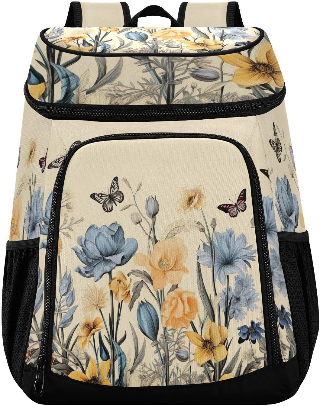 Butterflies and Floral Cooler Backpack 36 Cans Leakproof Waterproof Backpack Cooler Bag Beach Accessories Travel Camping Fishing Backpack for Women Men