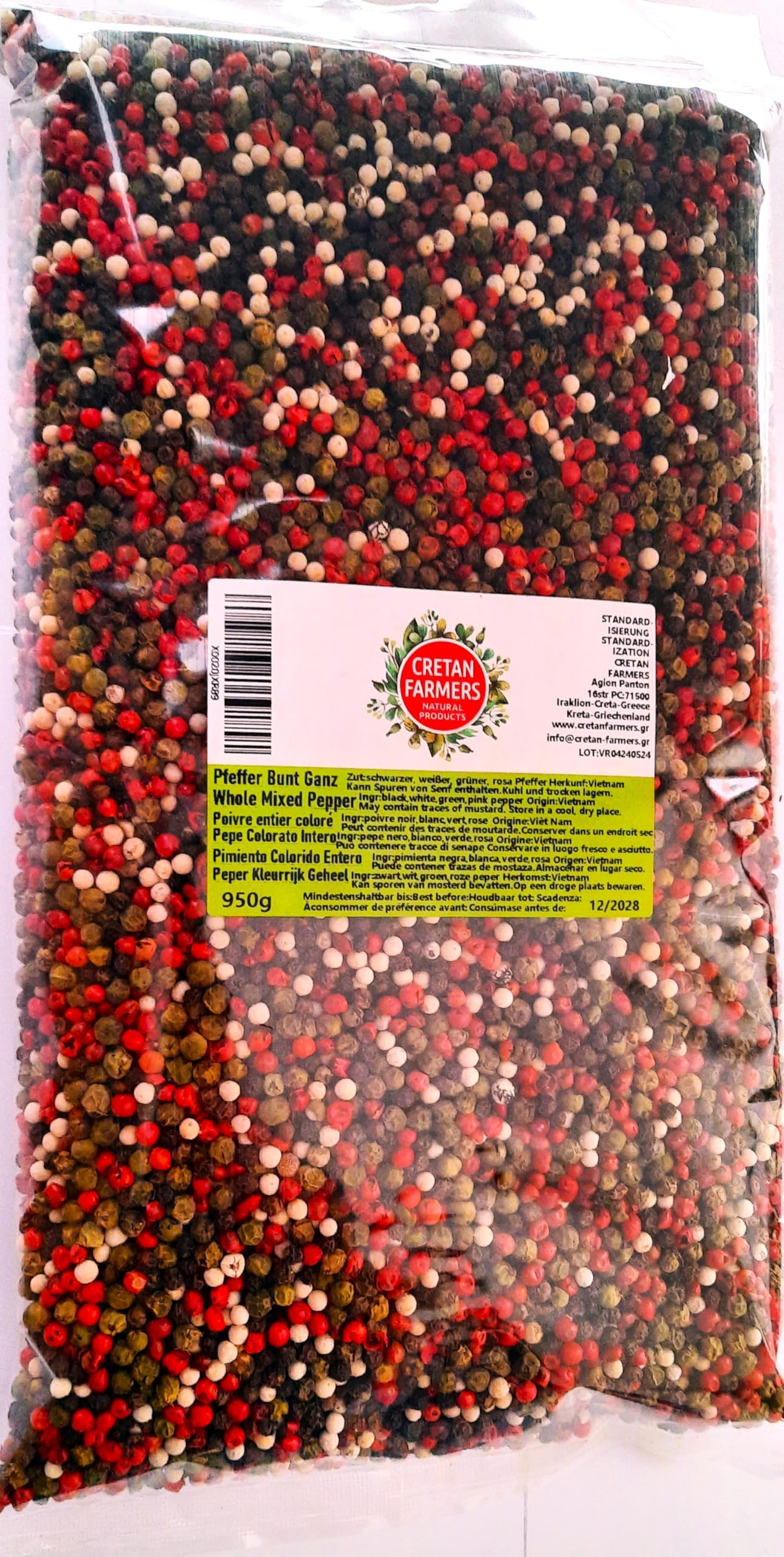 CRETAN FARMERS - Pfeffer Bunt Ganz 950g - Mixed whole pepper - Mixed peppers - Multicolor pepper - colorful pepper - Ideal for spice grinder - Colourful mixed Peppercorns