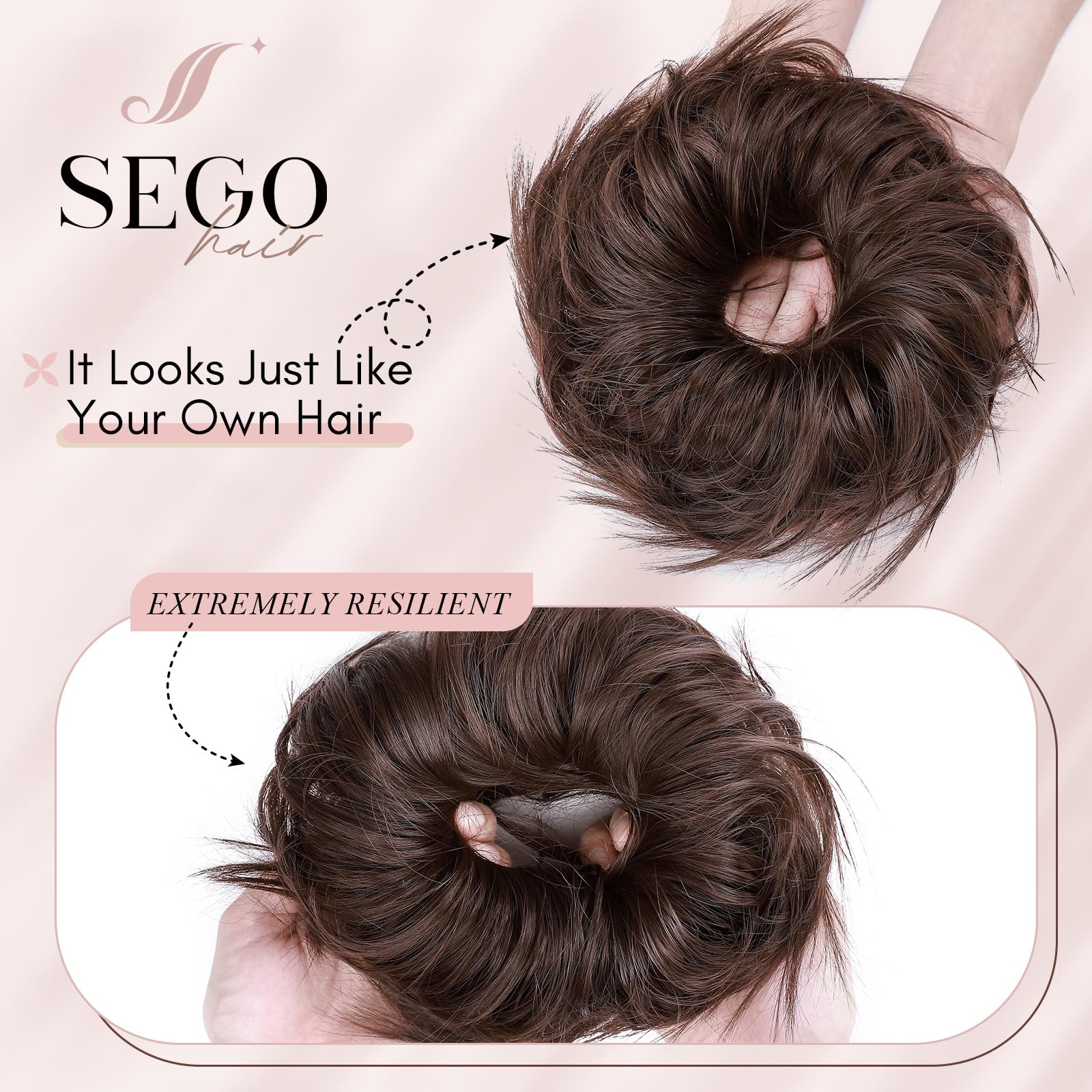 SEGOHAIR 45g Tousled Updo Hair Pieces Messy Bun Hair Scrunchies Synthetic Wavy Hair Scrunchy Extension Puff Scrunchy Hairdo Medium Brown - Image 3
