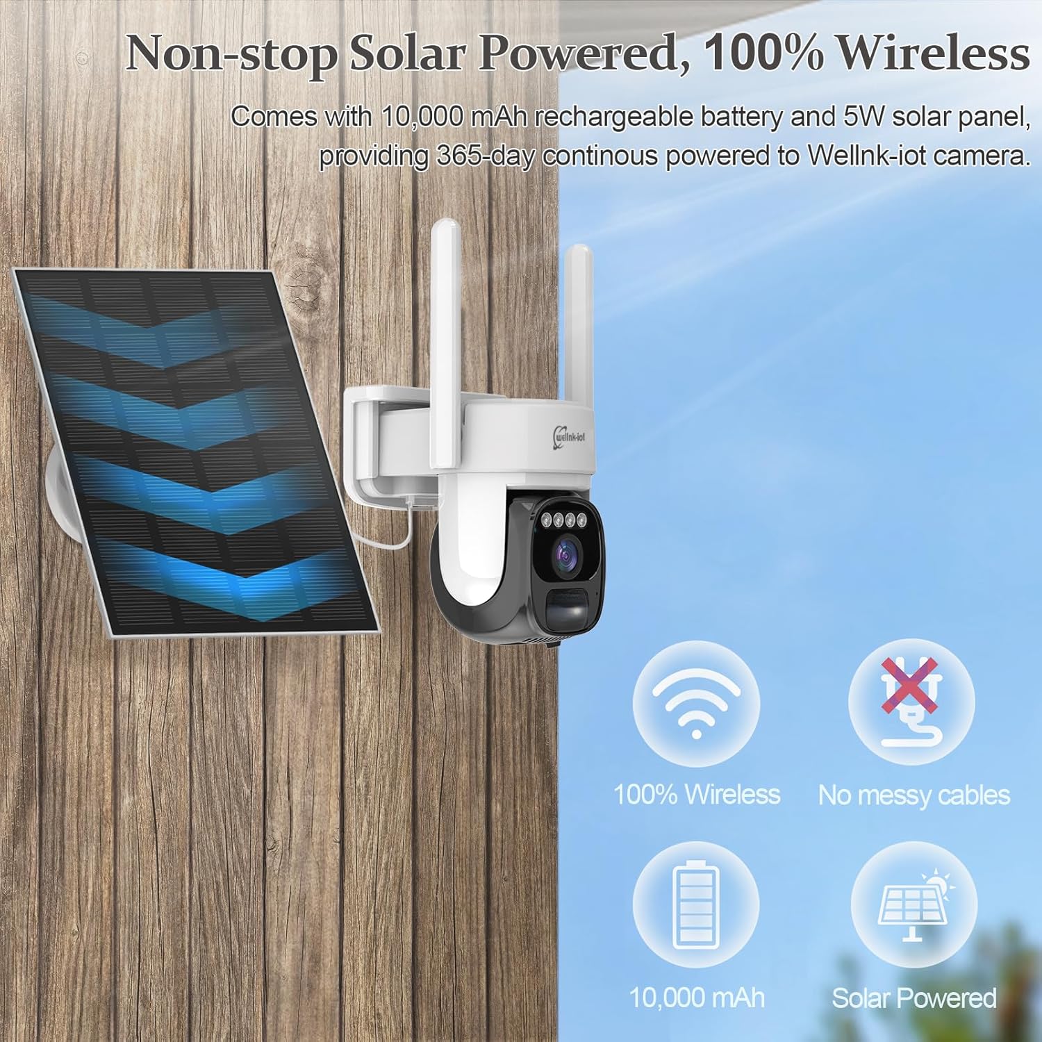 4G LTE Solar Cellular Security Camera, U.S. Local SIM&SD Card Included, No WiFi Needed, 2K Live Video, 360° Full View, Color Night Vision, PIR Motion Sensor, Flashlight&Siren Alerts