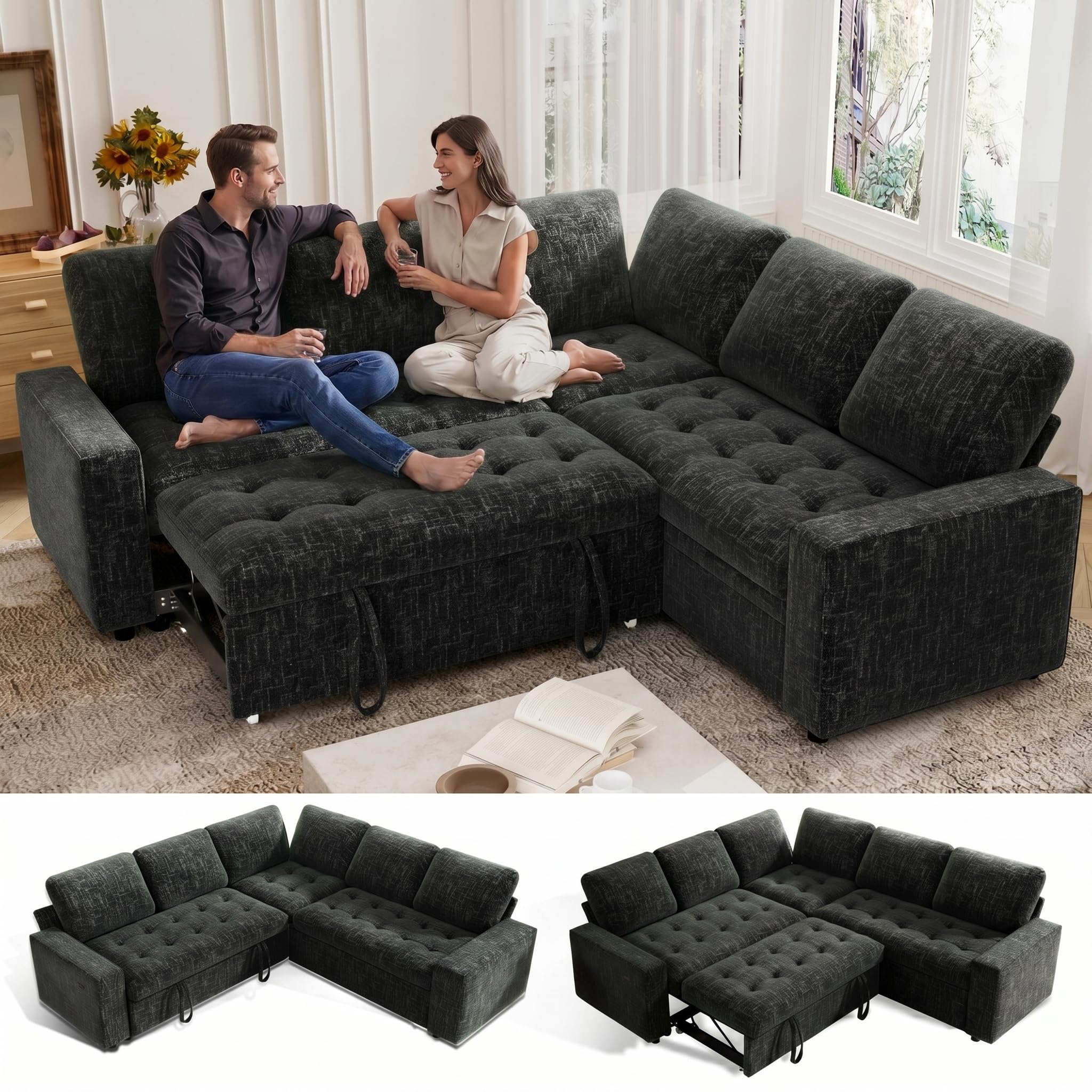 Vipbear 85 Inch L Shaped Sectional with Pull Out Bed
