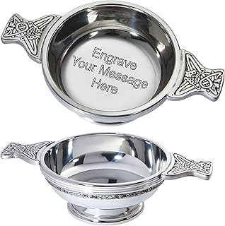 Large Celtic Band Pewter Quaich Whisky Tasting Bowl Loving Cup Burns Night Free Engraving