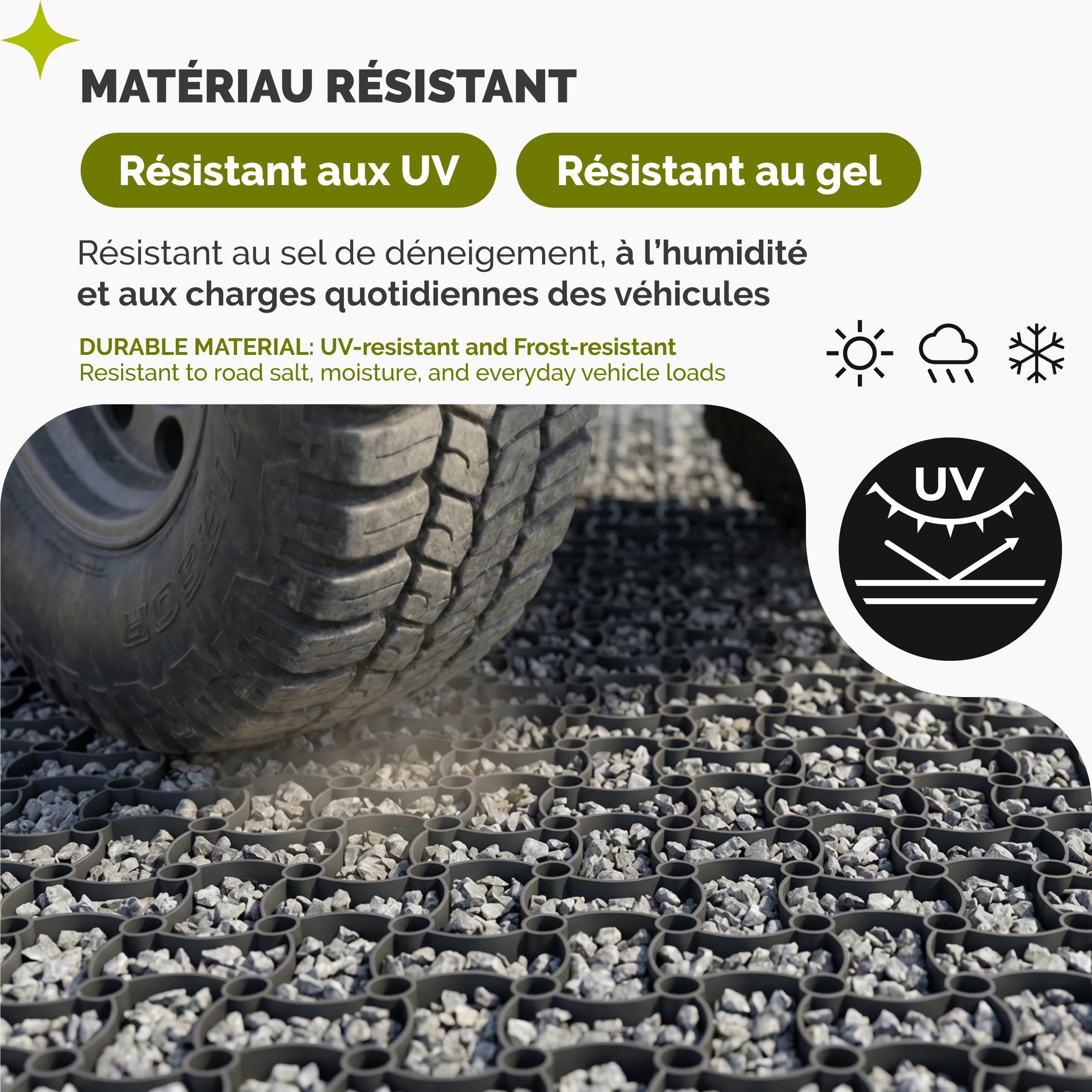 Garronda Caillebotis Plastique Stabilisateur Gravier 50x50x4 cm Pack 10 Dalles Clipsables Exterieur Nid d'Abeille pour Gazon Hautes Charges Parking Sol Garage Allée Chemin de Jardin GD-0224 Graphite