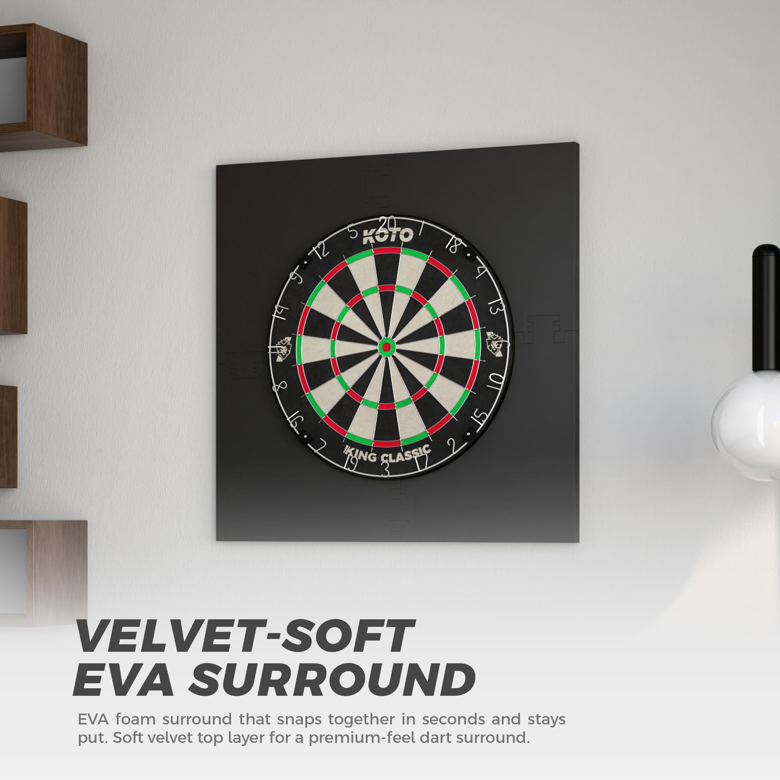 KOTO – Protezione per Freccette (Surround) 4 Pezzi Quadrato Nero (13,5 cm), Protezione per Muro in Eva Durevole, Evita Danni a Pareti e Punte delle Freccette