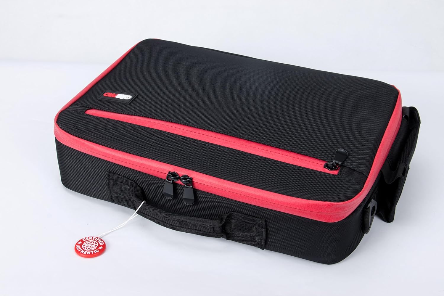 G&BPRO Crossbody Briefcase with Extending Tray System | All-in-one Mobile Workstation Travel Bag (Black With Red Zipper)