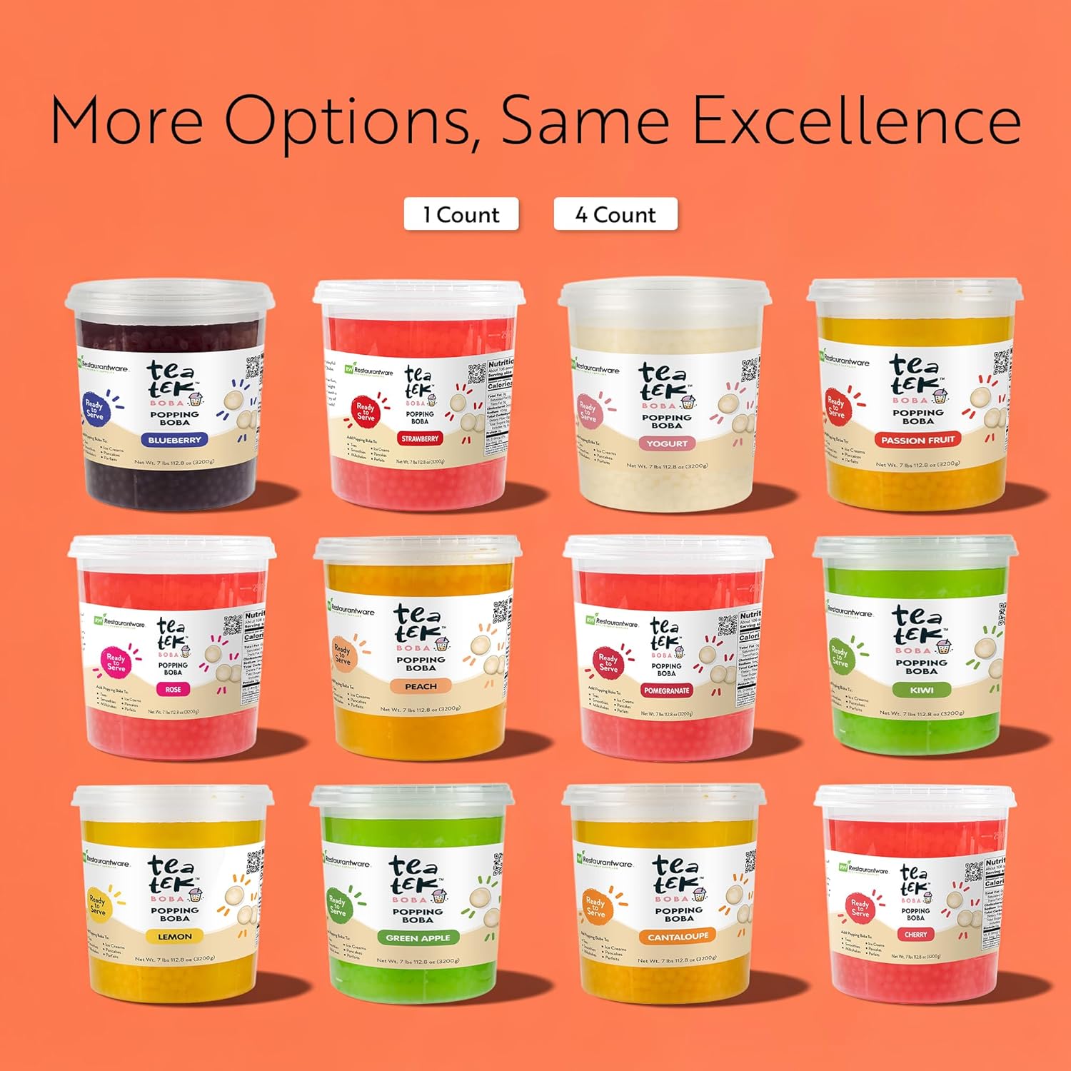 Tea Tek 7 Pound Popping Boba, 1 Count Vegan Lychee Popping Pearl Jar - No Cooking Required, No Gluten, Edible Bursting Boba, Resealable Jar, For Tea, Smoothies