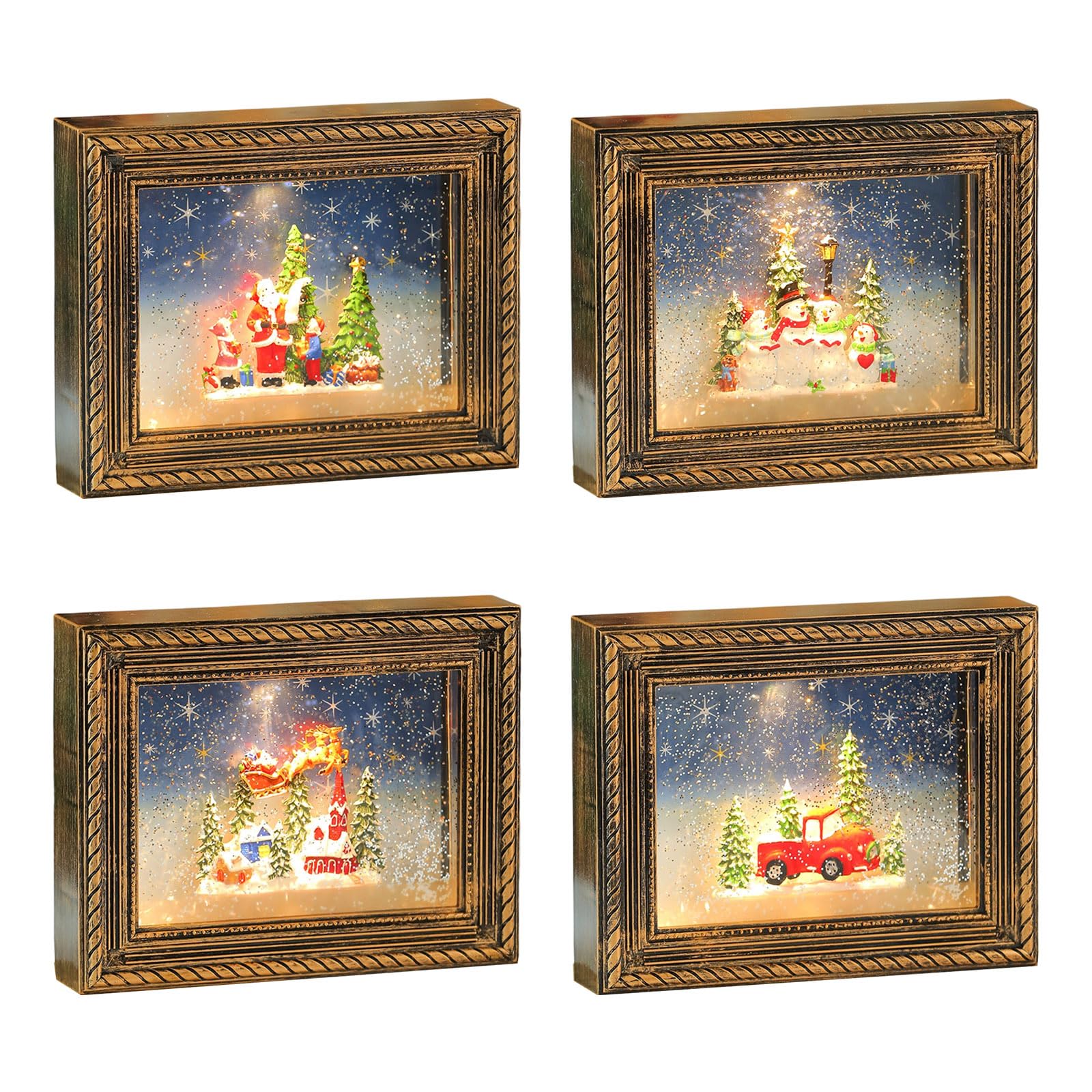 Caja giratoria iluminada para adornos navideños con visualización de imágenes personalizable y marco de fotos musical de Navidad con efecto suave de nevadas