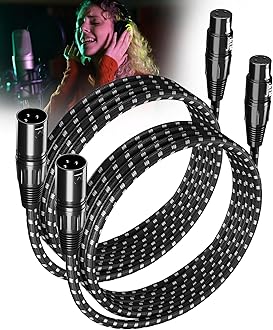 XLR Cables 10ft 2 Pack Fully Balanced Nylon Braided XLR Mic Cord Male to Female Microphone Cable 3 pin Oxygen-Free Copper (OFC) for Studio Recording Live Production 10 Feet Black White