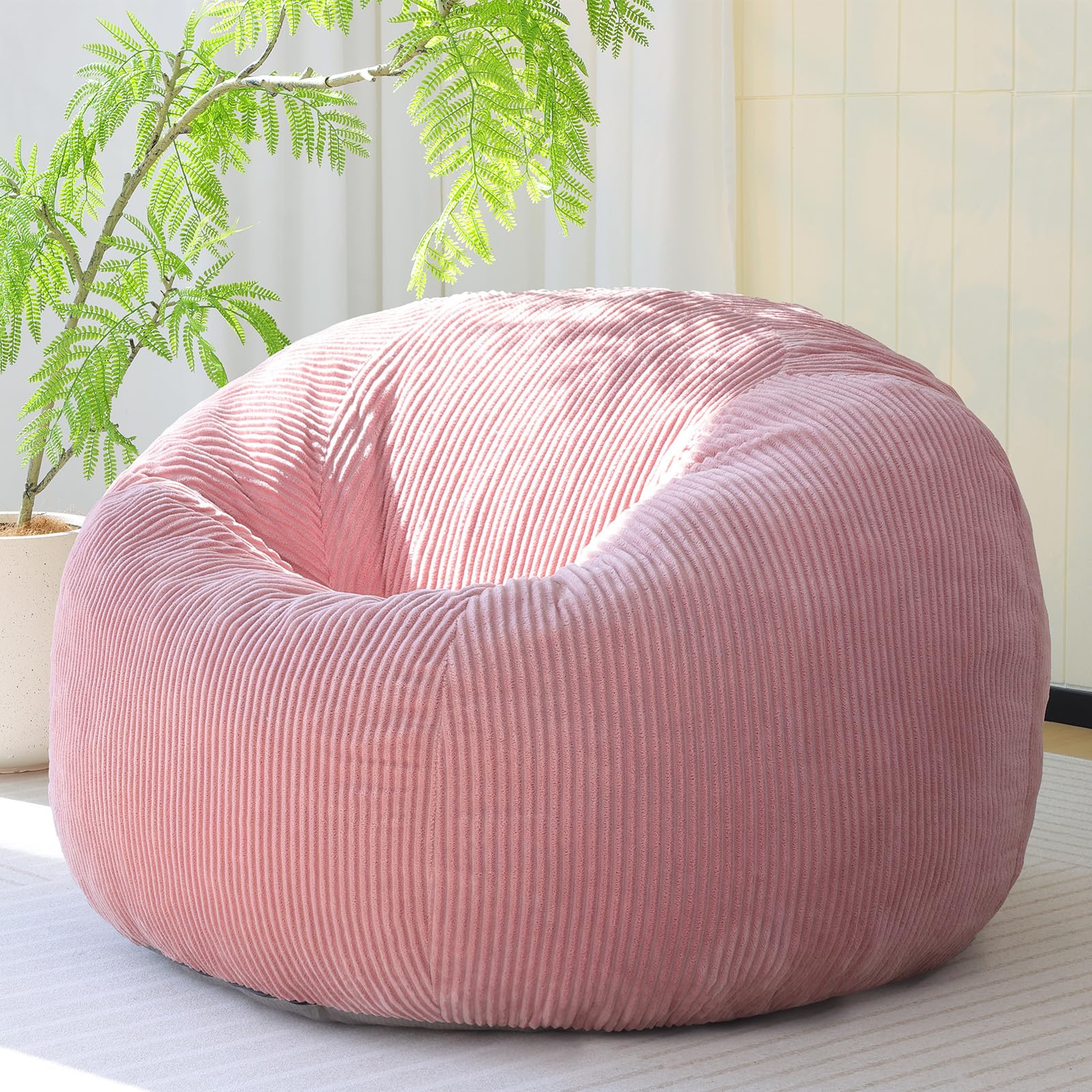 Runder Sitzsack, Cord Bean Bag Chair mit Füllung für Erwachsene & Kinder, Gemütlicher Lounge Sessel Relaxliege für Wohnzimmer, Schlafzimmer(M-Rosa)