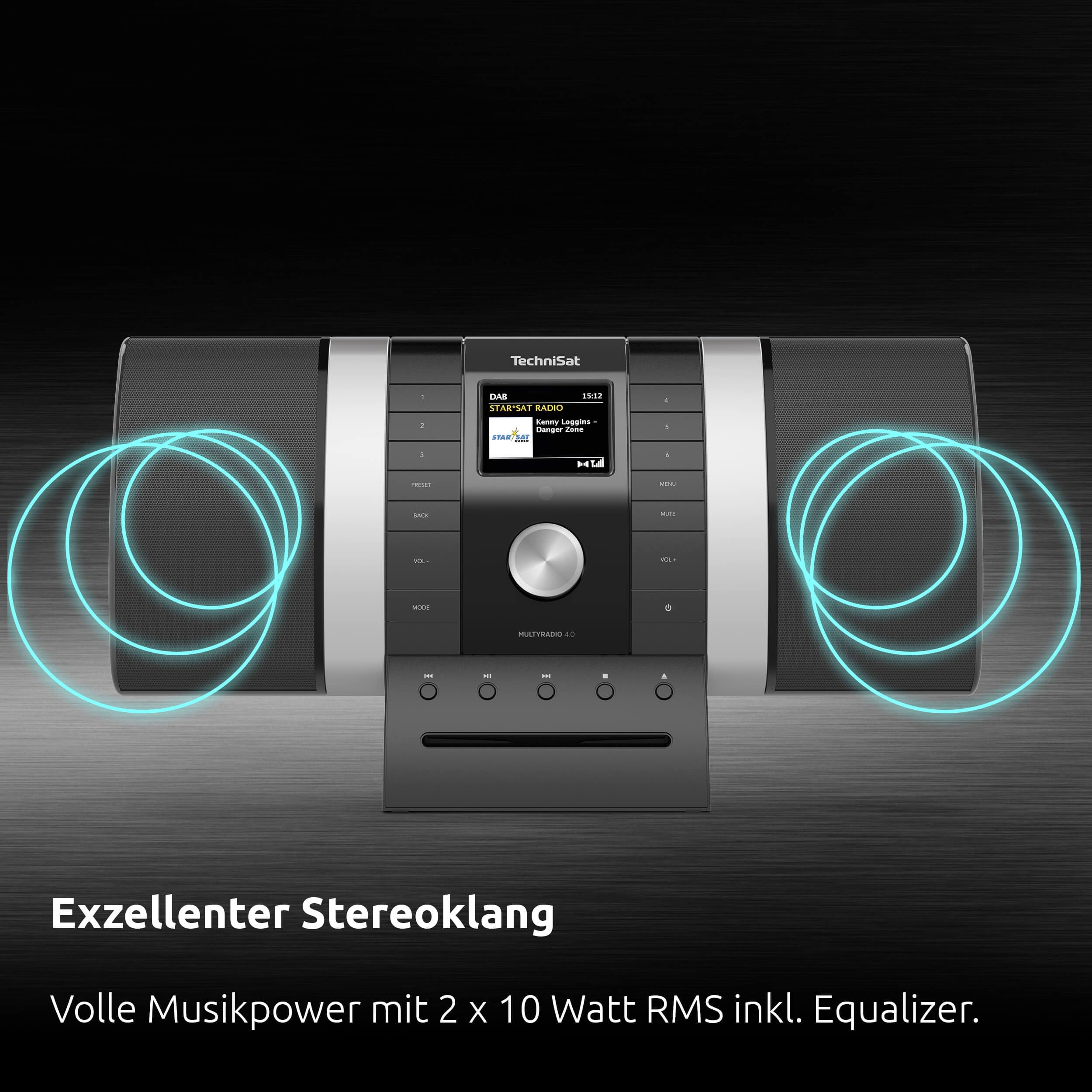 TechniSat MULTYRADIO 4.0 SE - Internetradio (WLAN Radio, DAB+, UKW, Spotify, Bluetooth, CD-Player, USB, Farbdisplay, 2 x 10 Watt Stereo Lautsprecher) Schwarz/Silber