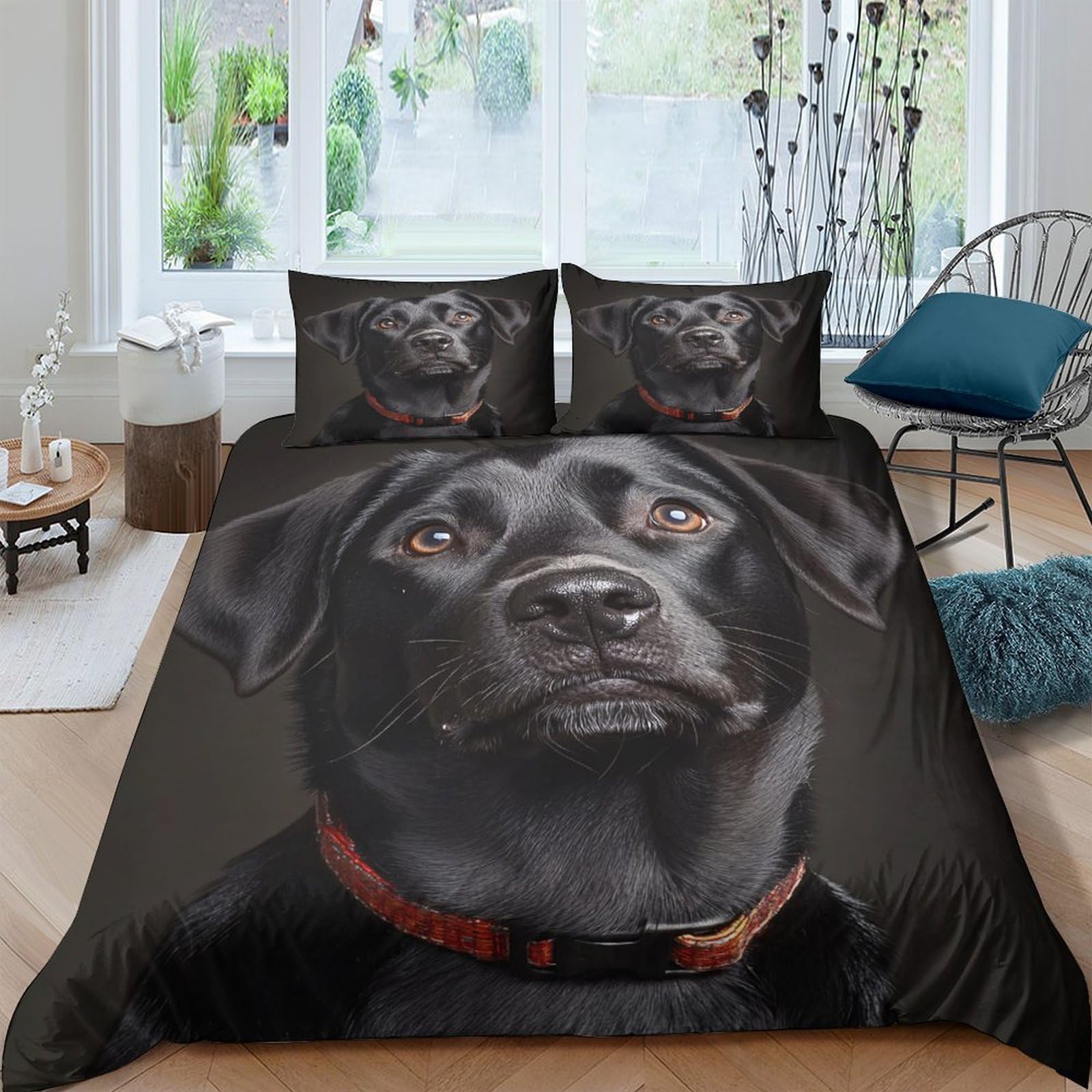 Ctjqhvkz Style-10 3D Printed Black Labrador Fitted Sheet Microfiber Soft Breathable Dog Portrait Bed Cover For Bedroom Guest Room Decor Single（135X200cm）
