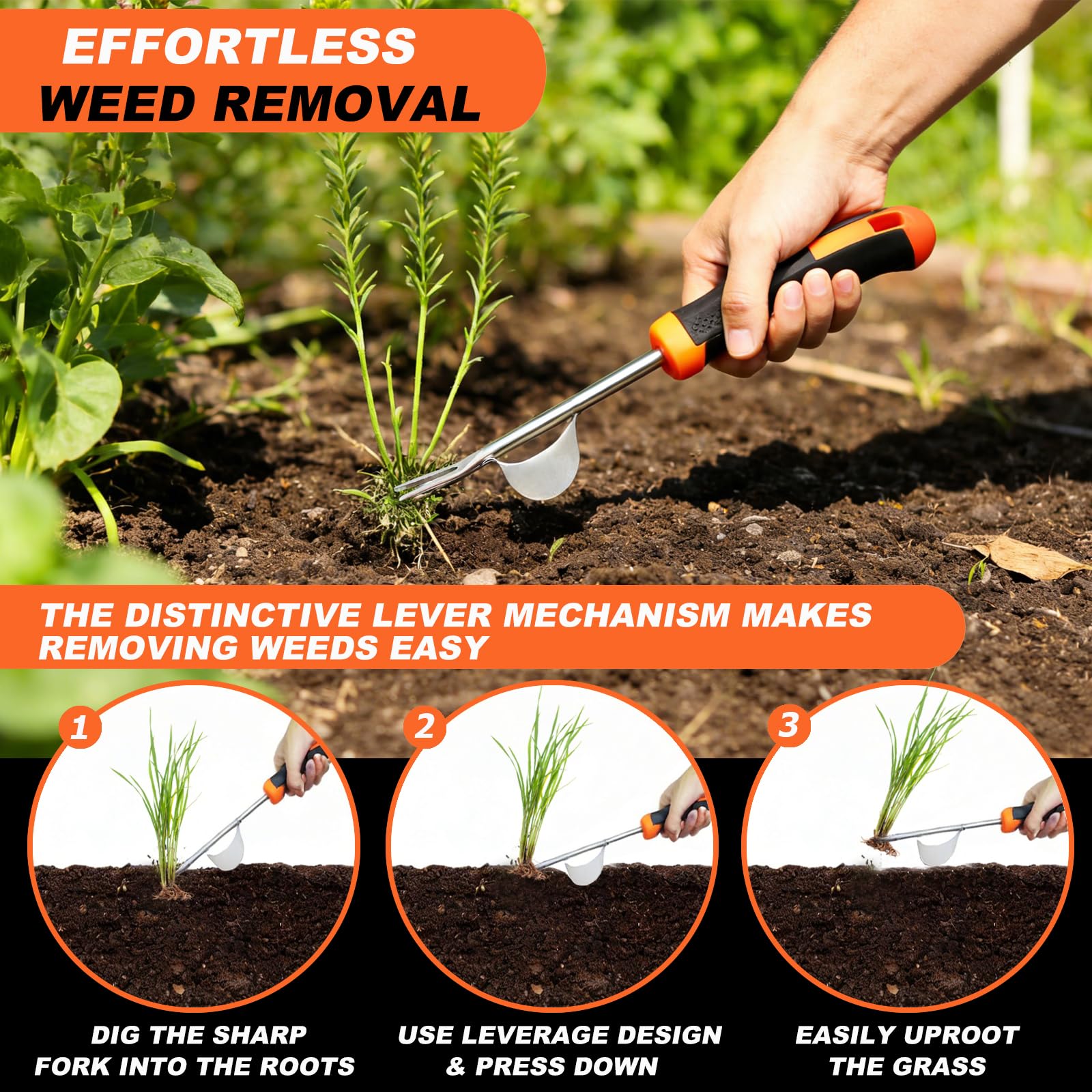 2026 Weed Puller Tool, 3-Piece Garden Weeder Tool Set, Weed Remover Tool, 4-Tine Uprooting Puller & Crevice Weeder, Portable Weeding Artifact for Backyard, Vegetable Garden & Farm - 4