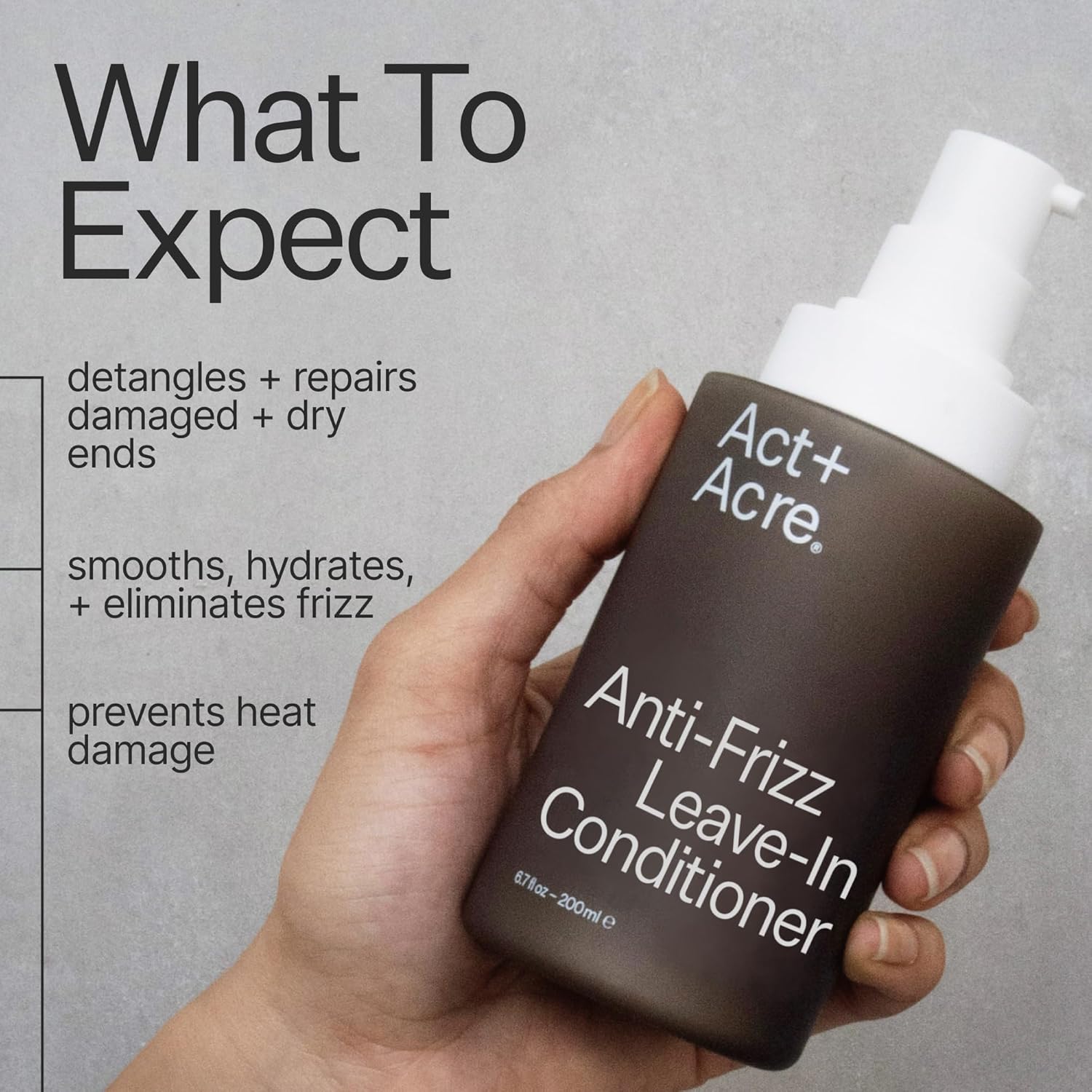 ACT+ ACRE Cold Processed 2% Squalene Anti-Frizz Leave In Conditioner - Deeply Nourishing Formula - Lightweight and Non-Greasy - Protects Against Damage - Vegan and Cruelty Free