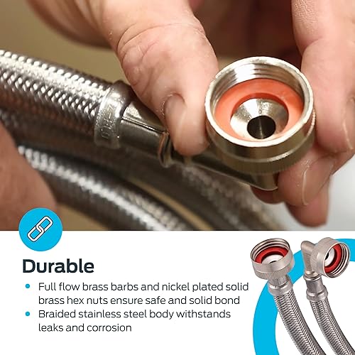 Miniatura 5 de Eastman 41065 manguera para lavadora de acero inoxidable con codo de 90grados 34pulgadas X 34pulgadas 1par