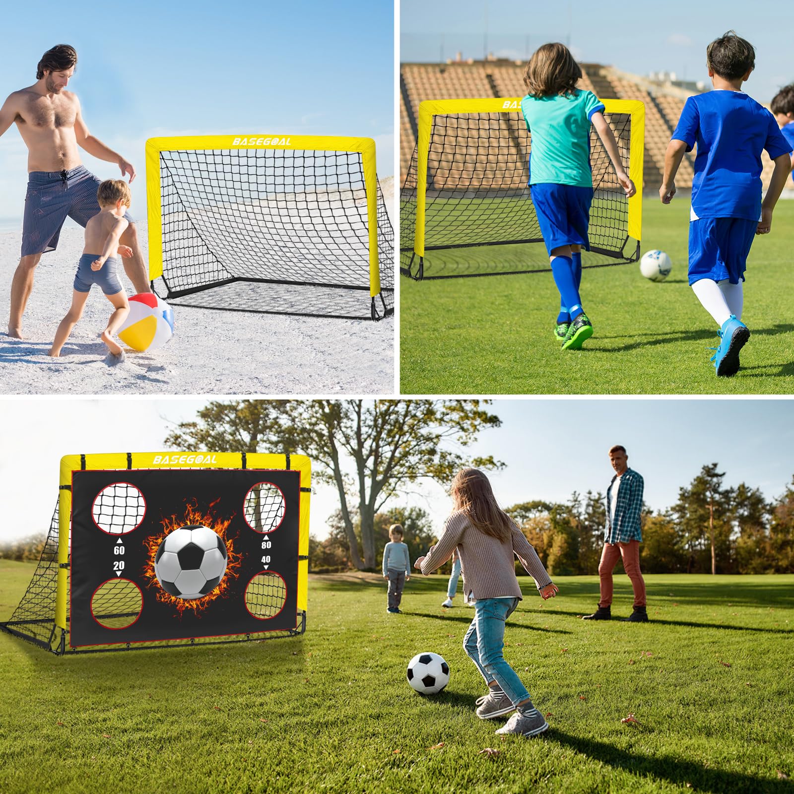 Porte da Calcio per Giardino, Porta da Calcio per 150x120cm, Porticine Da Calcio con Aste In Fibra di Vetro e Reti di Alta Qualità, Bullseye e Borsa per Giardino e Gioco per Interni - 5