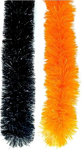Miniatura 2 de Super Duper - Guirnalda gruesa de oropel para Navidad, cumpleaños, decoración de vacaciones, eventos especiales (1 hebra negra, 1 naranja, 50 pies