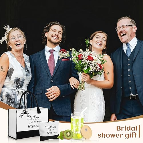 Miniatura 6 de Zubebe Juego de 3 piezas de regalos para novia para despedida de soltera, incluye taza de vidrio, bolsa de lona, bolsa de maquillaje para regalo de