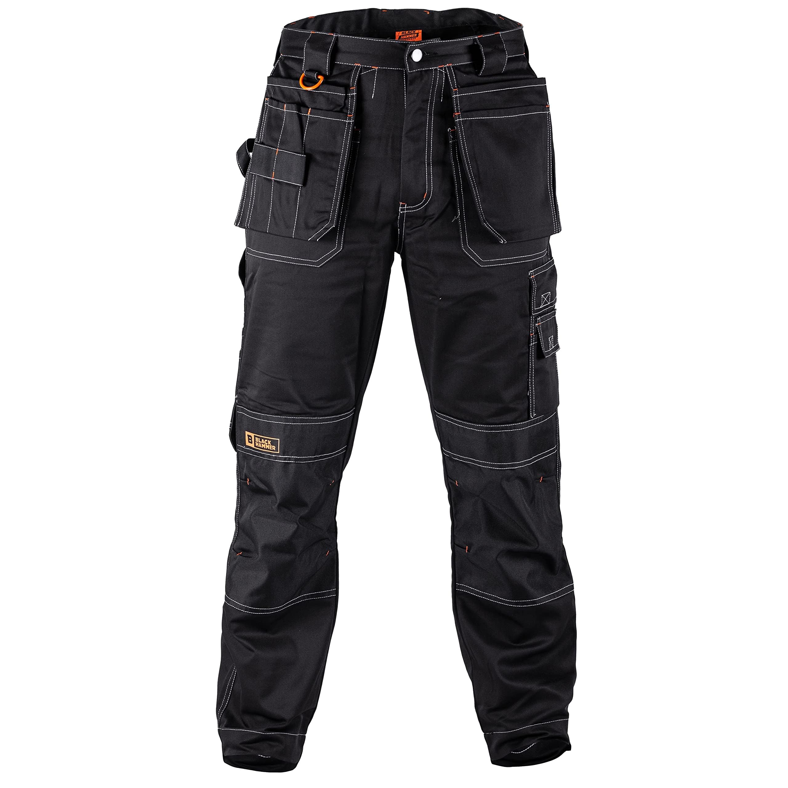 Black Hammer Lightweight Work Trousers for Men Cargo Pants with Knee Pad Pockets Construction Zilla Black (42W / 33L)