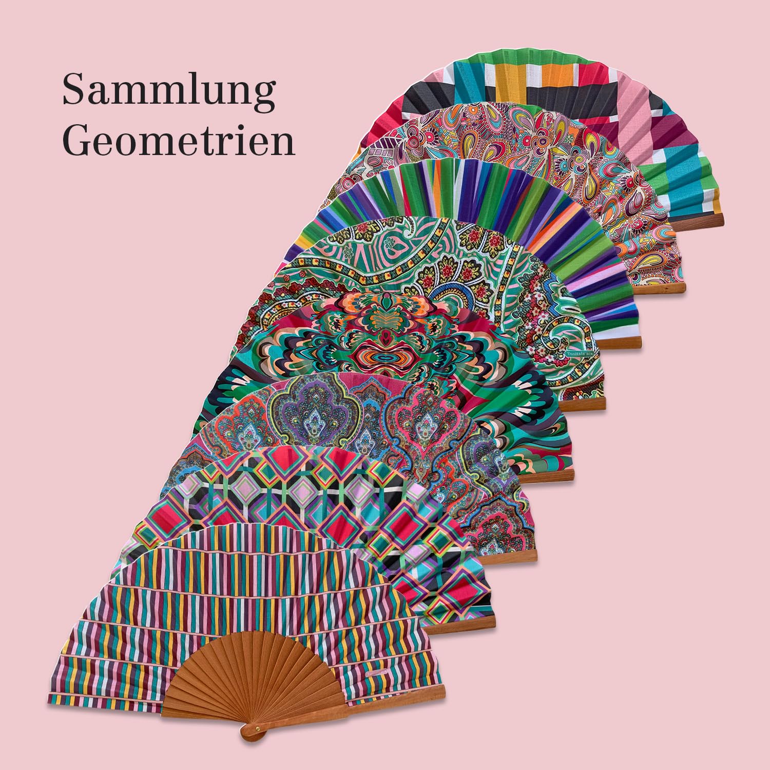 Spanischer Handfächer Celosía 23 cm Holz Baumwolle Jute-Hülle Handgefertigt Spanien