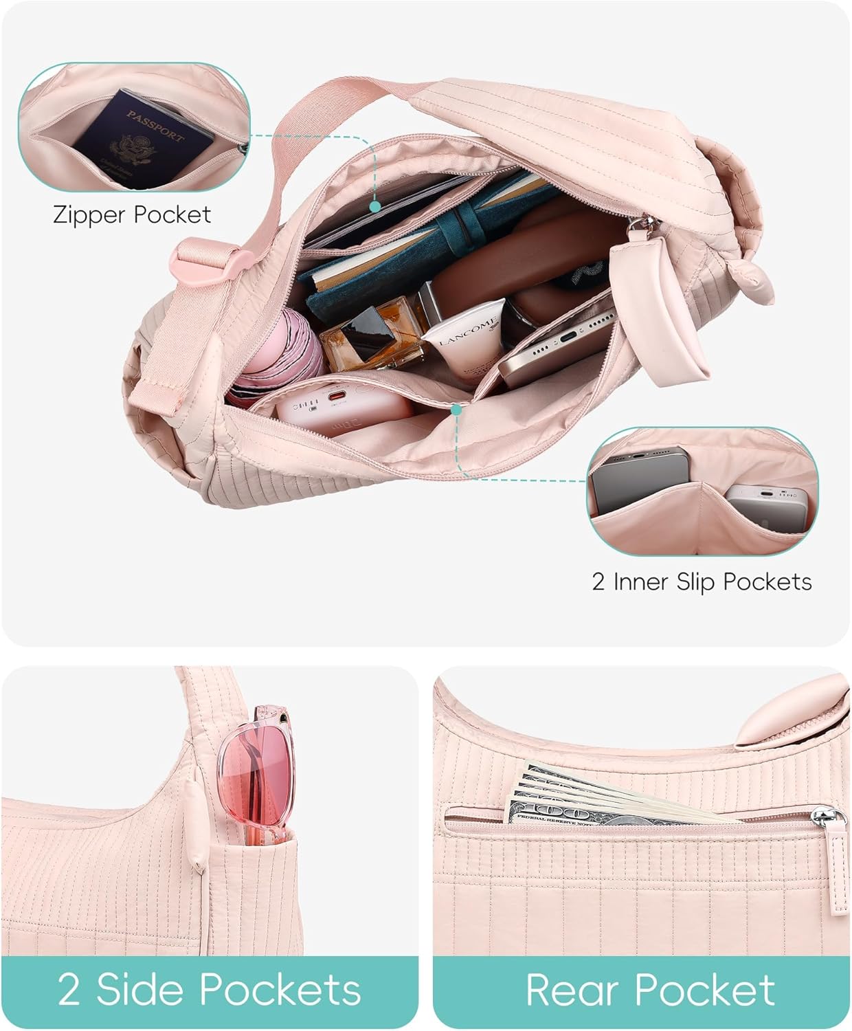 HomemeDiary Crescent Shoulder Bag for Women, Lightweight Puffy Quilted Purses Small Puffer Shoulder Handbags for Travel