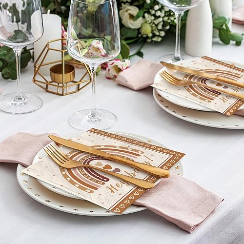 Miniatura 5 de AnyDesign Paquete de 80 servilletas de papel boho arcoíris Hey Baby Party Luncheon Servilletas retro desechables decorativas para baby shower,