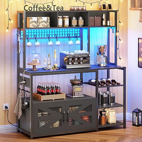 Miniatura 7 de Itaar - Estante para hornear de 47.2 pulgadas con toma de corriente, soporte para microondas con almacenamiento, estación de gabinete de barra de