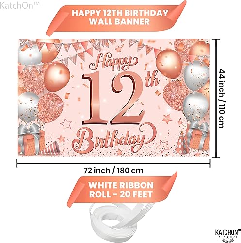 Miniatura 4 de KatchOn, Cartel de feliz cumpleaños número 12, 72 x 44 pulgadas, decoraciones de feliz cumpleaños 12 para niñas, telón de fondo de cumpleaños de 12