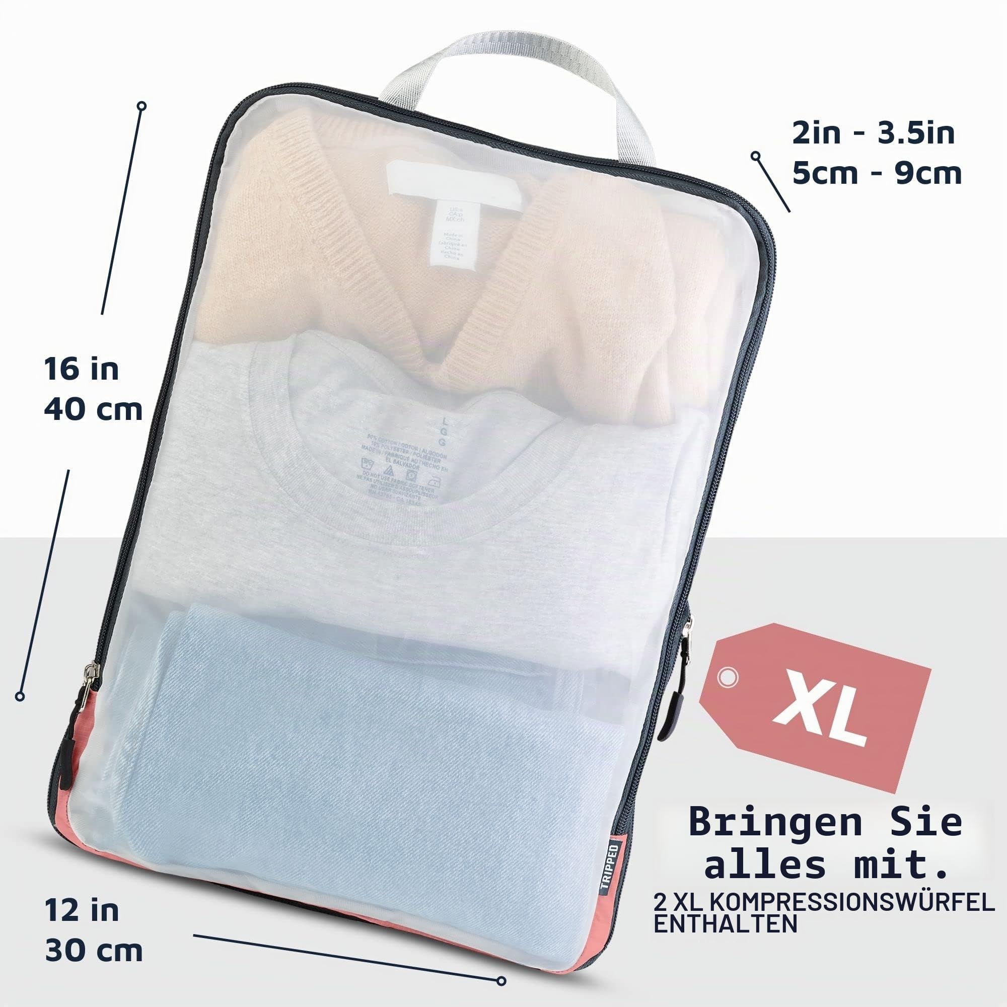 TRIPPED Travel Gear Großes Packwürfel-Set mit durchsichtigem Netz, Kompressions-Verpackungswürfel, Reise-Organizer (Dusty Rose)