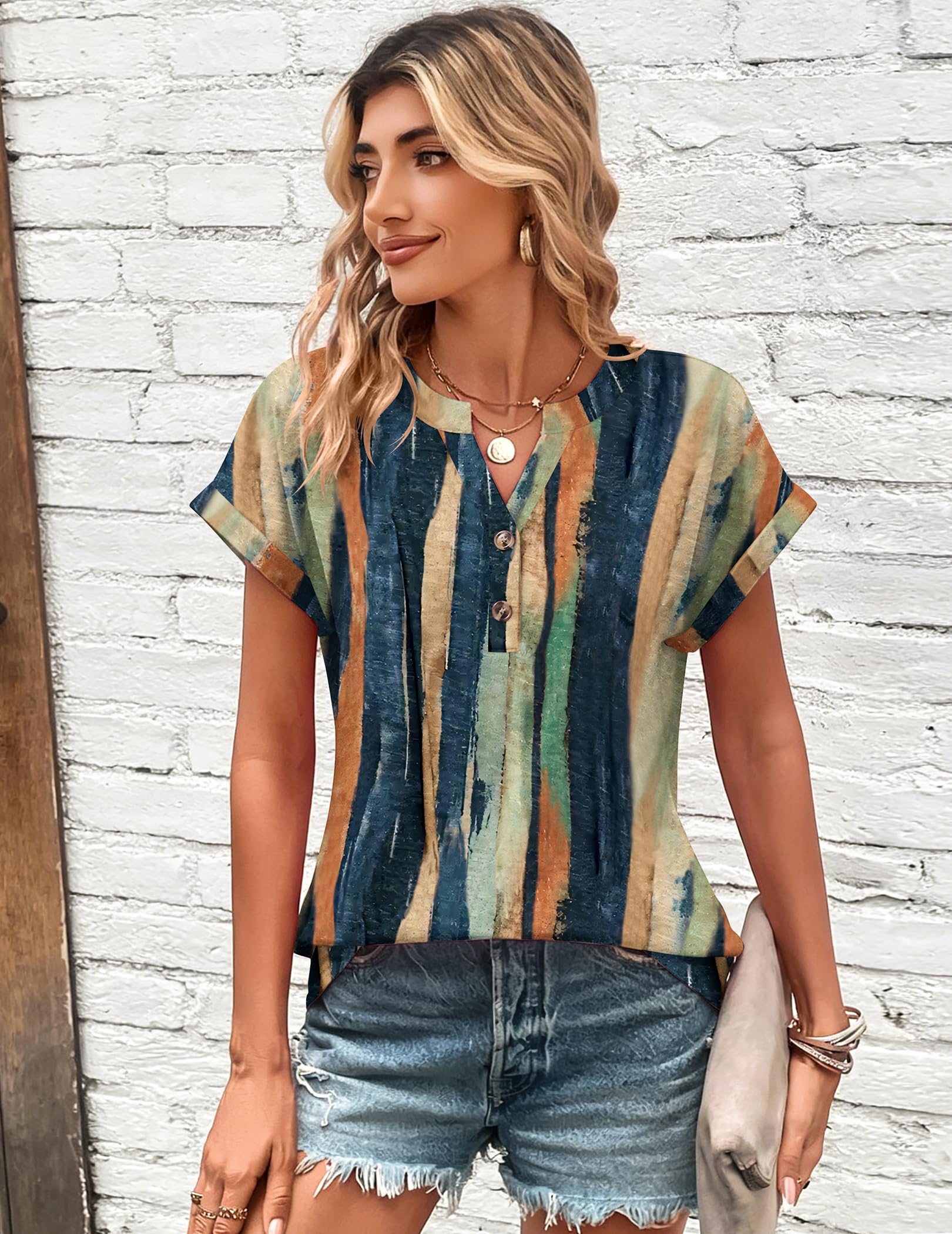 Zeagoo Women Tops Summer Short Sleeve T Shirts V Neck Dressy Casual Work Blouses Fashion Boho Clothes S-3XL