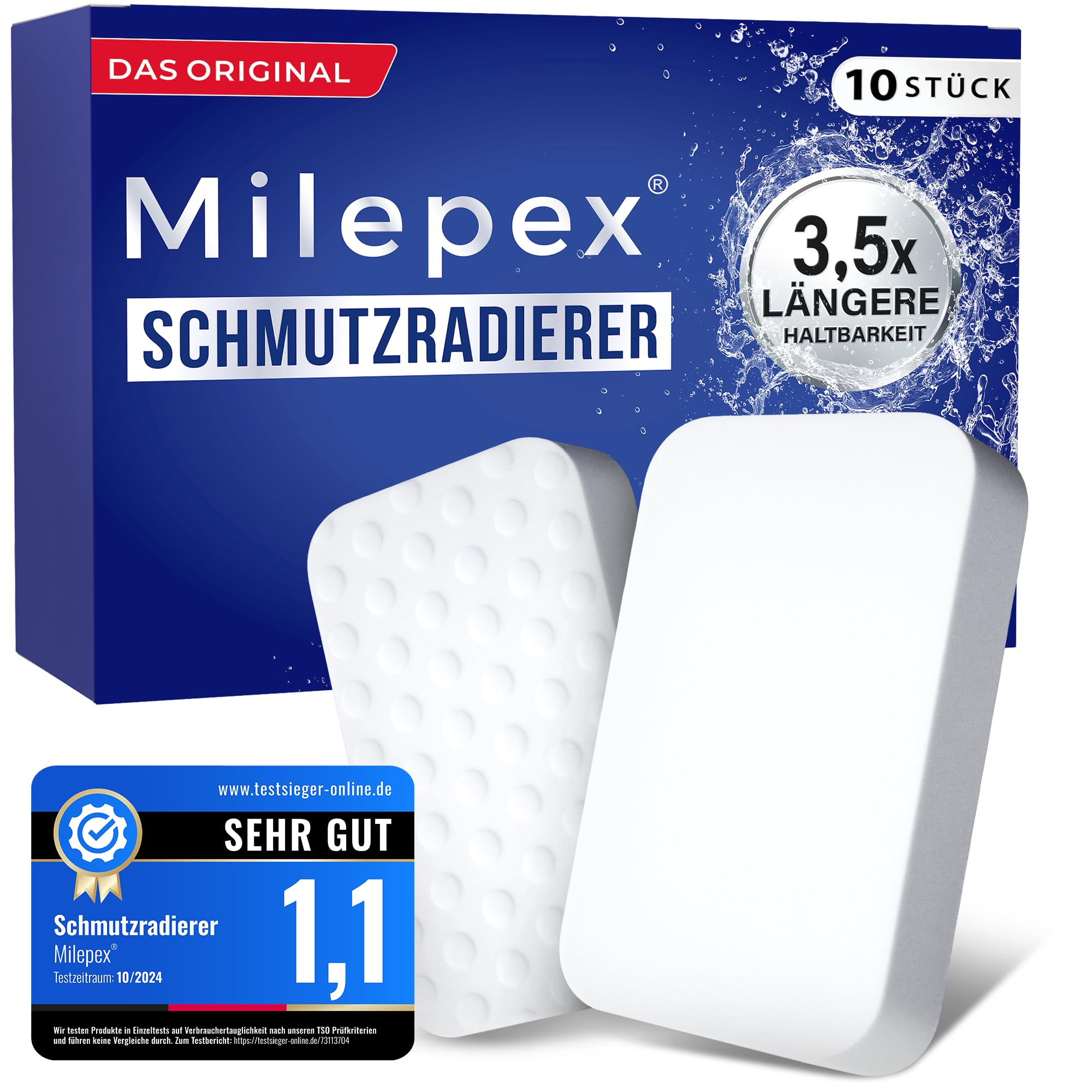 Milepex® Schmutzradierer [10x] – Premium Schwamm für Wand, Boden, Sneaker & Auto | Zauberschwamm & Magic Eraser für Haushalt, Bad & Küche | Extra stark & langlebig | Nur mit Wasser