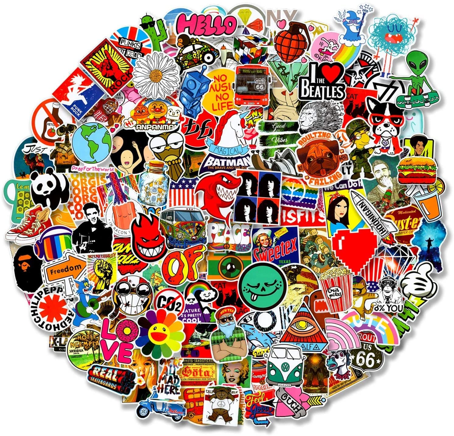 LIFEBE 300 Stück Coole Random Wasserdichte Aufkleber,Vinyl Skateboard Aufkleber,Variety Pack für Laptop,Reisekoffer,Wasserflasche,Auto,Fahrrad,Geschenk für Jugendliche Kinder und Erwachsene