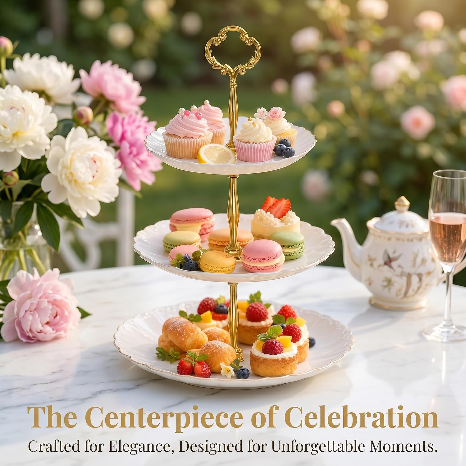 3 Tier Gold Cake Stand Hardware Kit, Heavy Duty Metal Tiered Tray Parts