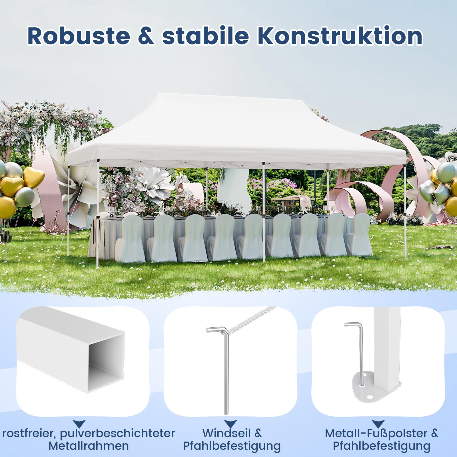 COSTWAY Paviljoen 3 X 6 M, Tuinpaviljoen Met 4 Afneembare Zijwanden En Ramen Partytent Feesttent Tuintent Uv Bescherming Voor Tuin Feest Bruiloft