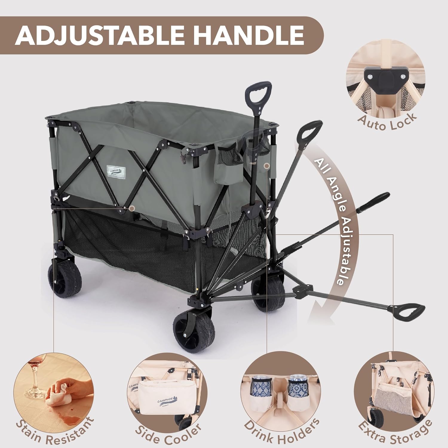 400L Collapsible Folding Double Decker Beach Wagon |Heavy Duty Utility Cart Extender|Supports 450lbs|All-Terrain Big Wheels with Breaks for Sports Camping (Grey/Grey)