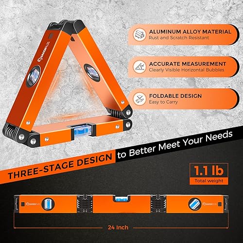 Miniatura 2 de SakerPlus Multifunción de 3 secciones de nivel plegable, herramientas precisas de medición multiángulo para carpintería, nivelación portátil de