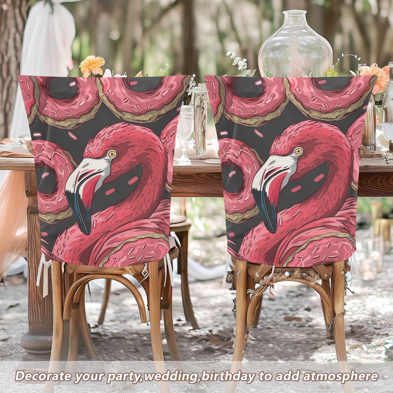 ALAZA Donuts Flamingo Chair Back Cover Set of 6, Washable Reusable Removable Chair Slipcovers Decorative Chair Cover for Home Kitchen Wedding Party