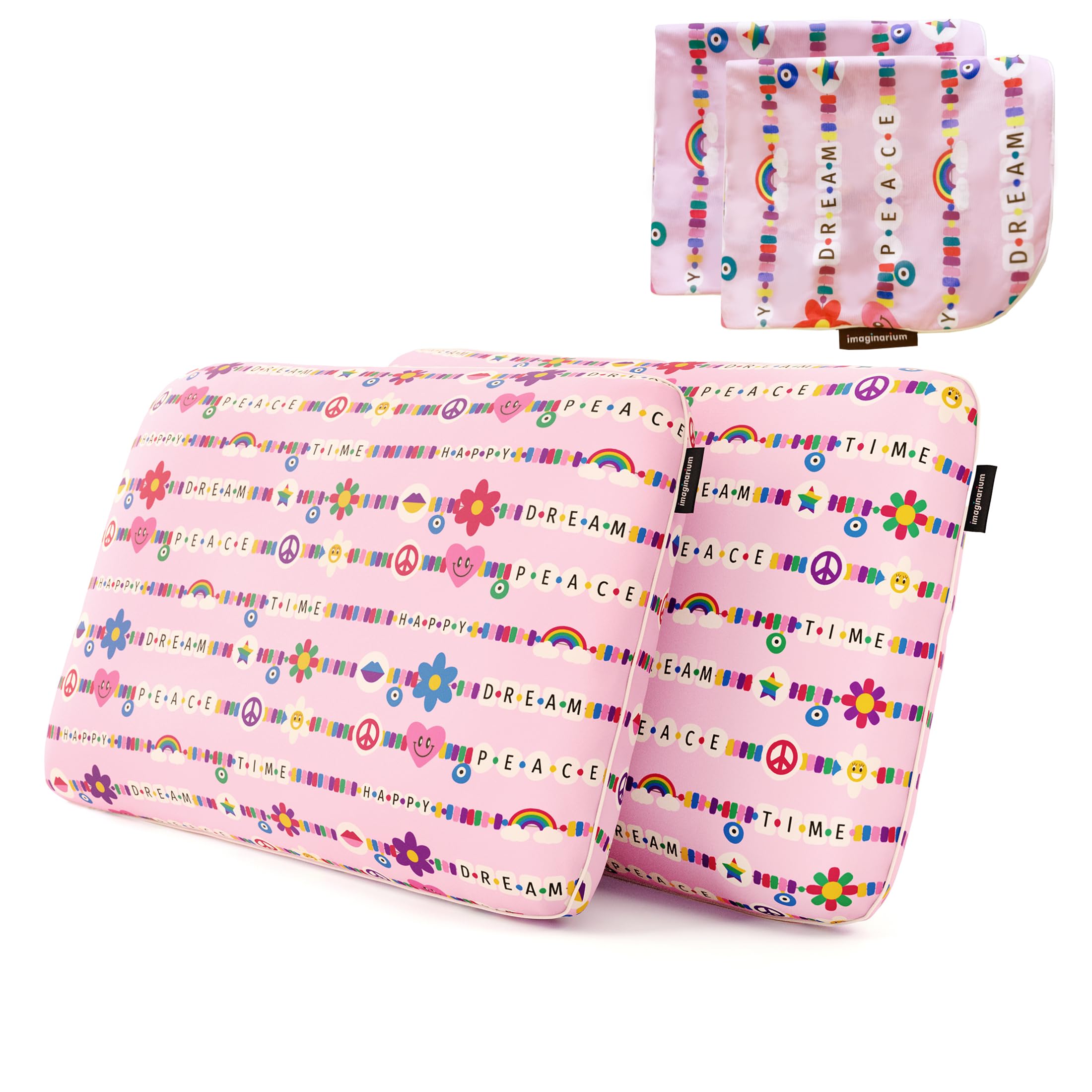 Imaginarium Cooling Memory Foam Fun Pillow with Cool-to-The-Touch Friendship Cover 2 Pack Pink Plus 2 Additional Pillow Covers