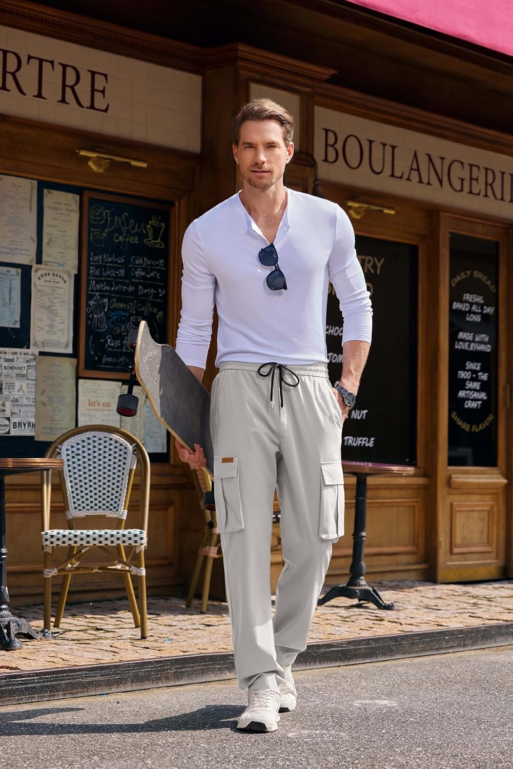 JMIERR Mens Casual Baggy Cargo Pants Stretch Sweatpants Loose Fit Drawstring Hiking Workout Joggers with Multi Pockets - Image 3