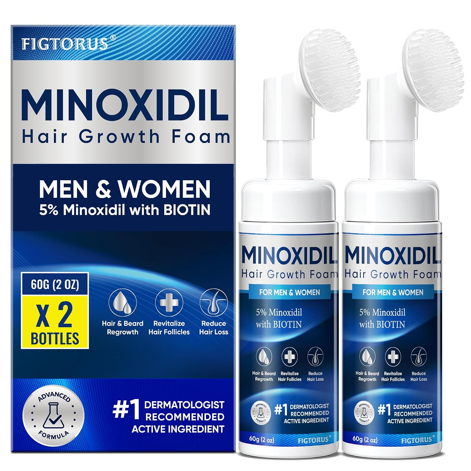 5% Minoxidil Foam for Men and Women, Daily Hair Regrowth Treatment for Thinning Hair, Quick-Drying Formula, 2 × 60 mL