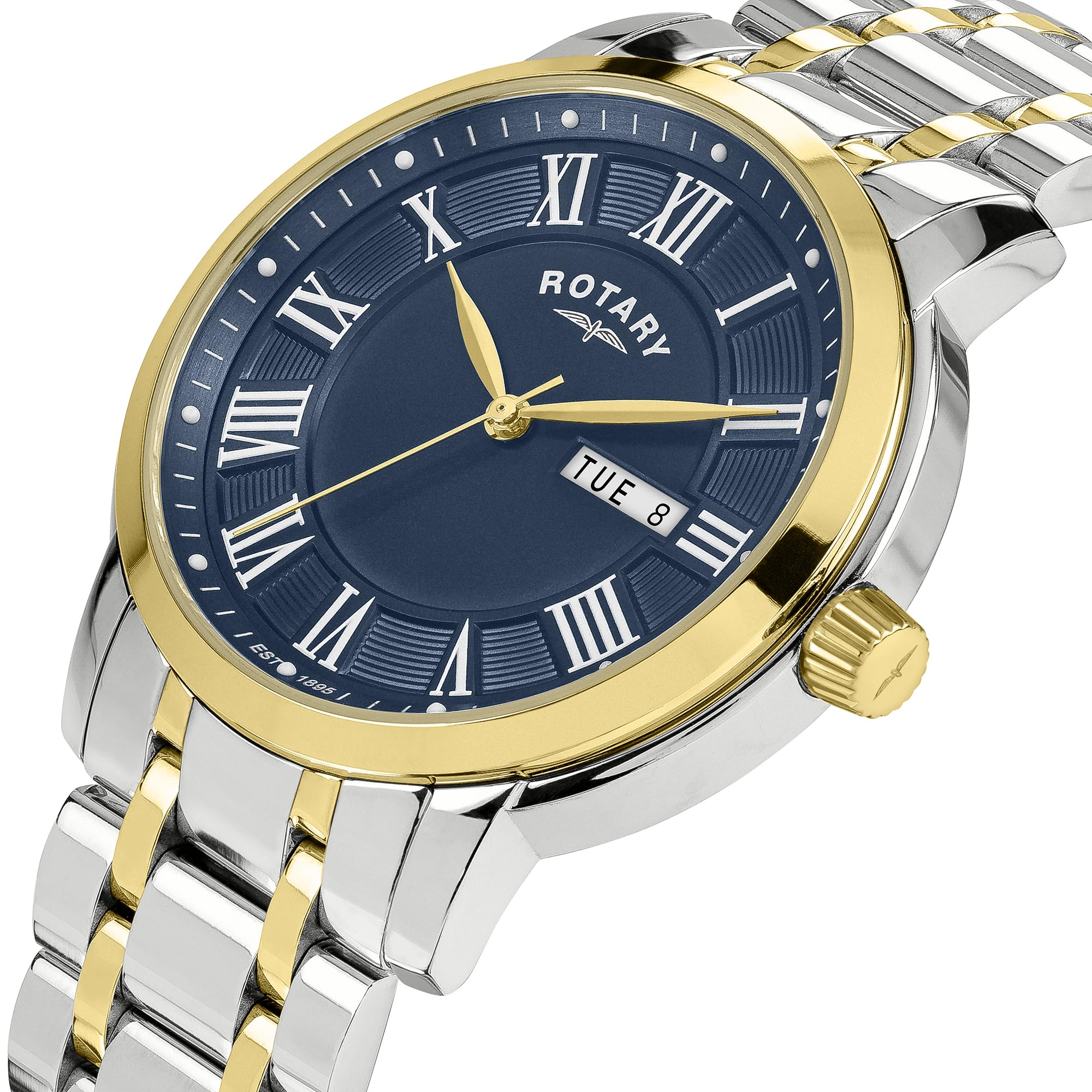 Rotary Heritage, orologio da uomo in acciaio inox placcato argento e oro