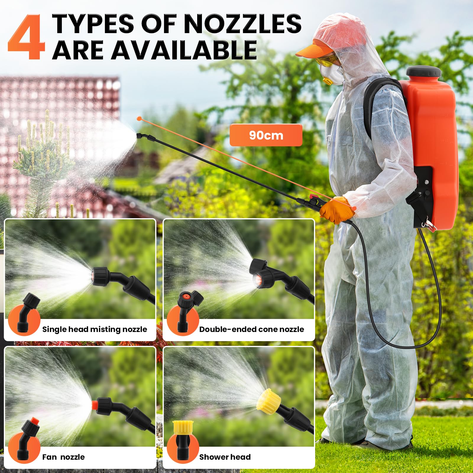 Nebulizzatore a Batteria 20L, carrello con ruote regolabile, 0-65 PSI, Atomizzatore a Spalla con 4 ugelli per diserbo, spruzzatura, pulizia, industria, commercio, medicina, ecc