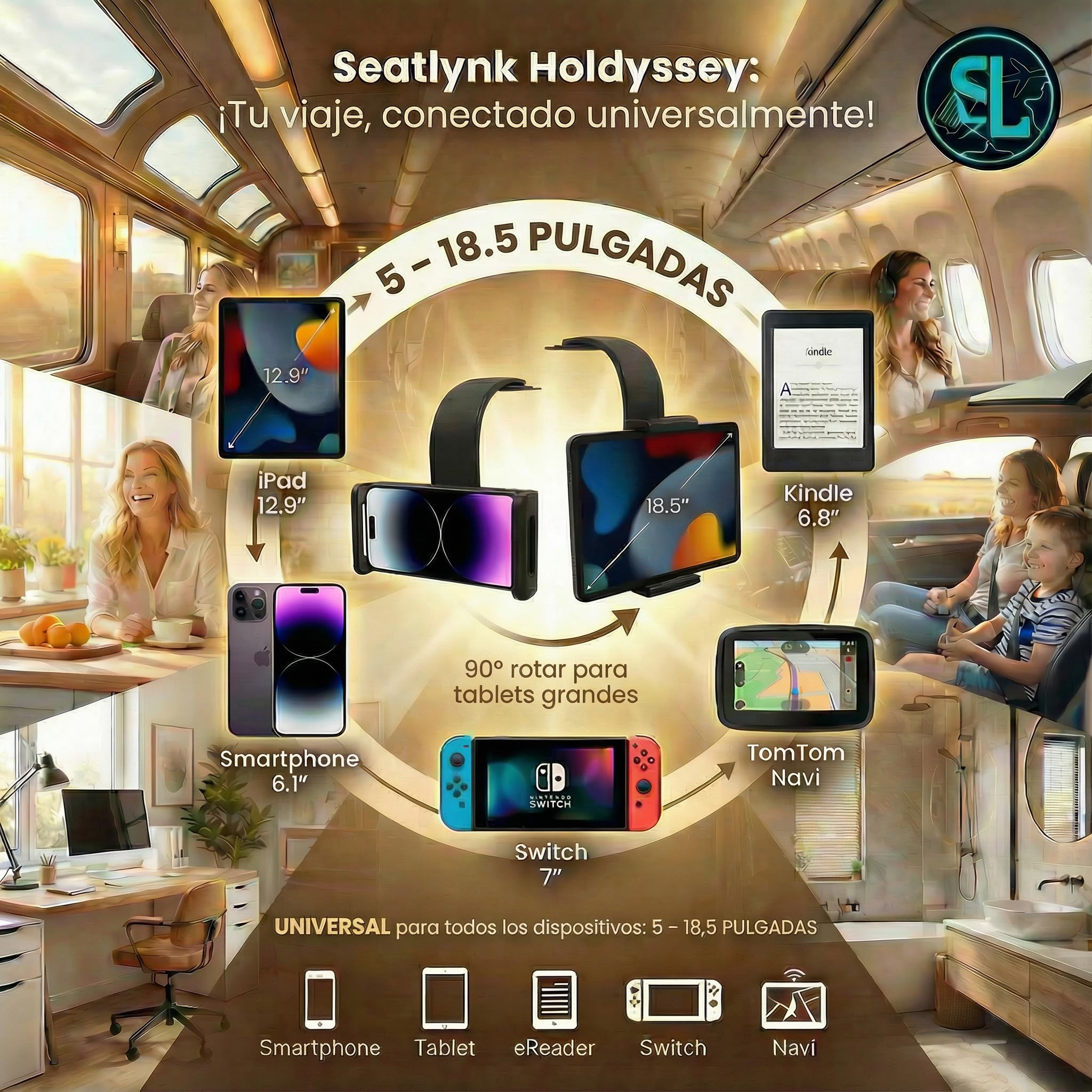 Holdyssey | Soporte de viaje flexible para smartphones, tabletas y lectores electrónicos (5-18,5") | giratorio 360°, giratorio y flexible | versátil, ligero, compacto y moderno