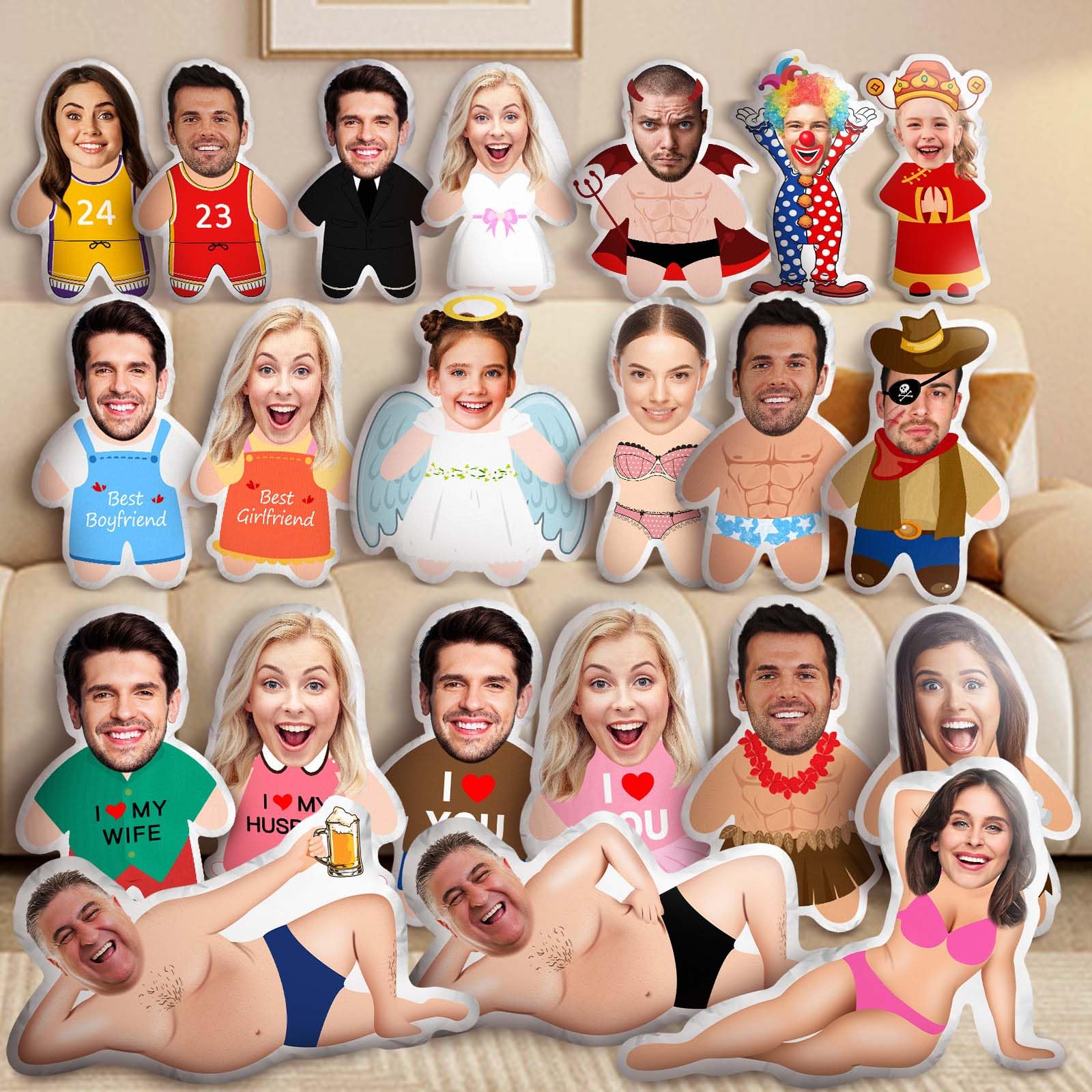 LucBuy Almohada Facial Personalizada, Almohadas de Muñecos de Peluche con Foto Personalizada, Almohada FEA Decorativa para Sofá con Impresión 3D de Doble Cara, Aniversarios Cumpleaños Regalos (S 23)