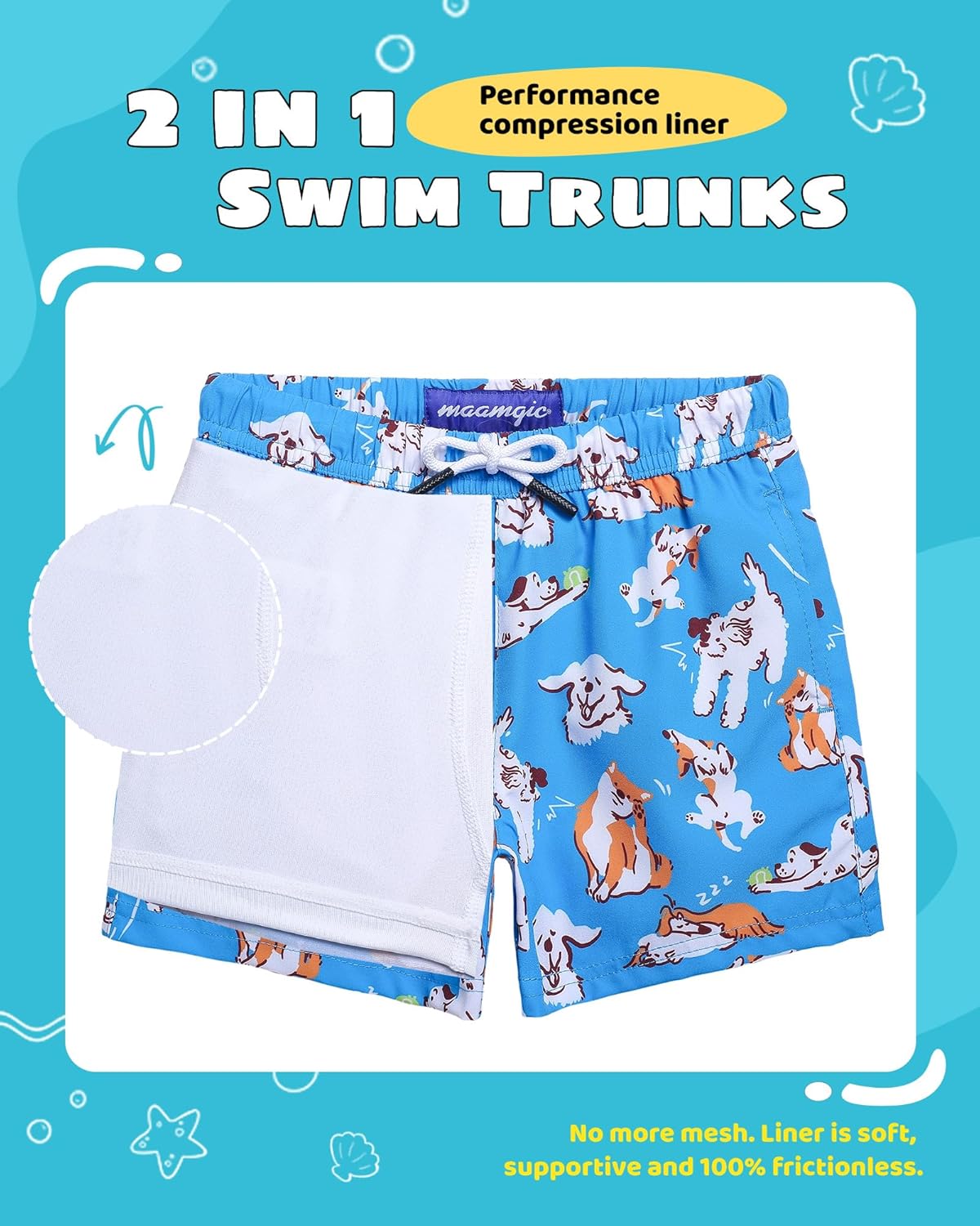 maamgic Boys Swim Trunks with Compression Liner Toddler Stretch Swim Shorts thumbnail