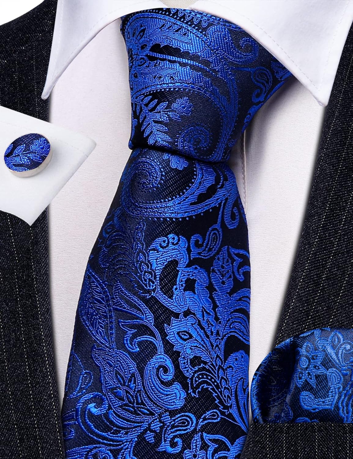 Barry.Wang Ties for Men Paisley Silk Neckties Woven Floral Tie Sets Pocket Square Hanky Cufflinks Business Wedding thumbnail