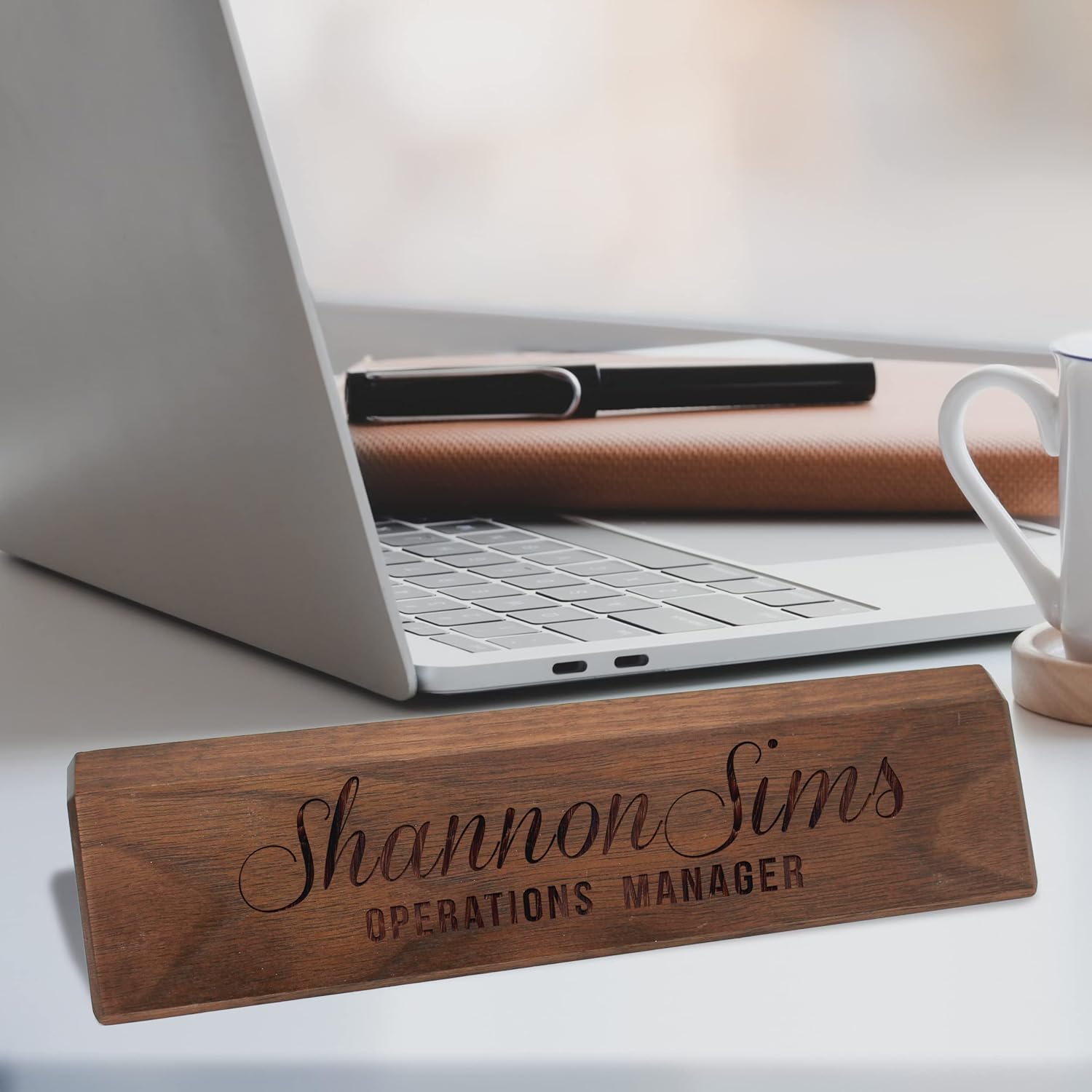 My Personal Memories Personalized Desk Wedge Name Plate - Custom Engraved Business Gifts (Walnut Wood)