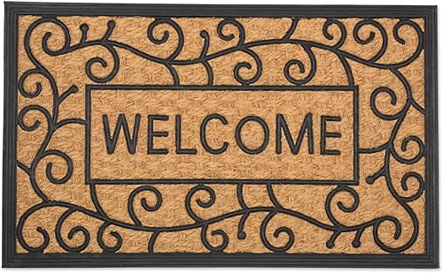 DII Felpudo de PVC resistente para todo tipo de clima fibra de coco natural y tuffrigorífico 180 x 300in espirales de bienvenida